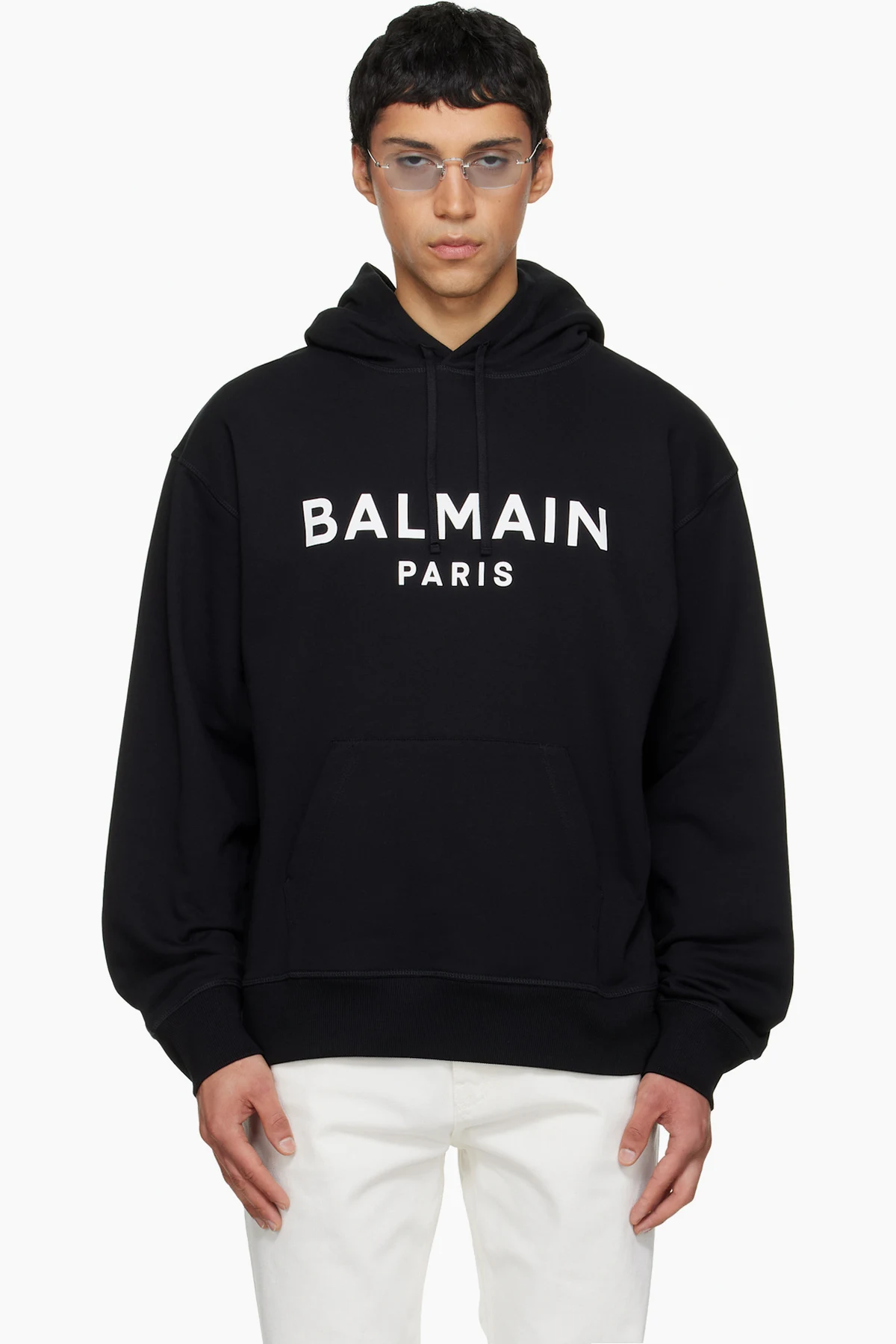 Black Printed Cotton Hoodie