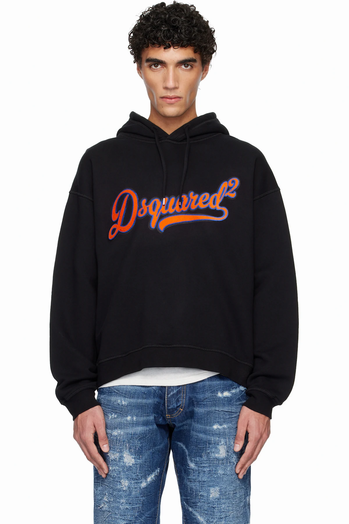 Black Relax Fit Sponge Patch Hoodie