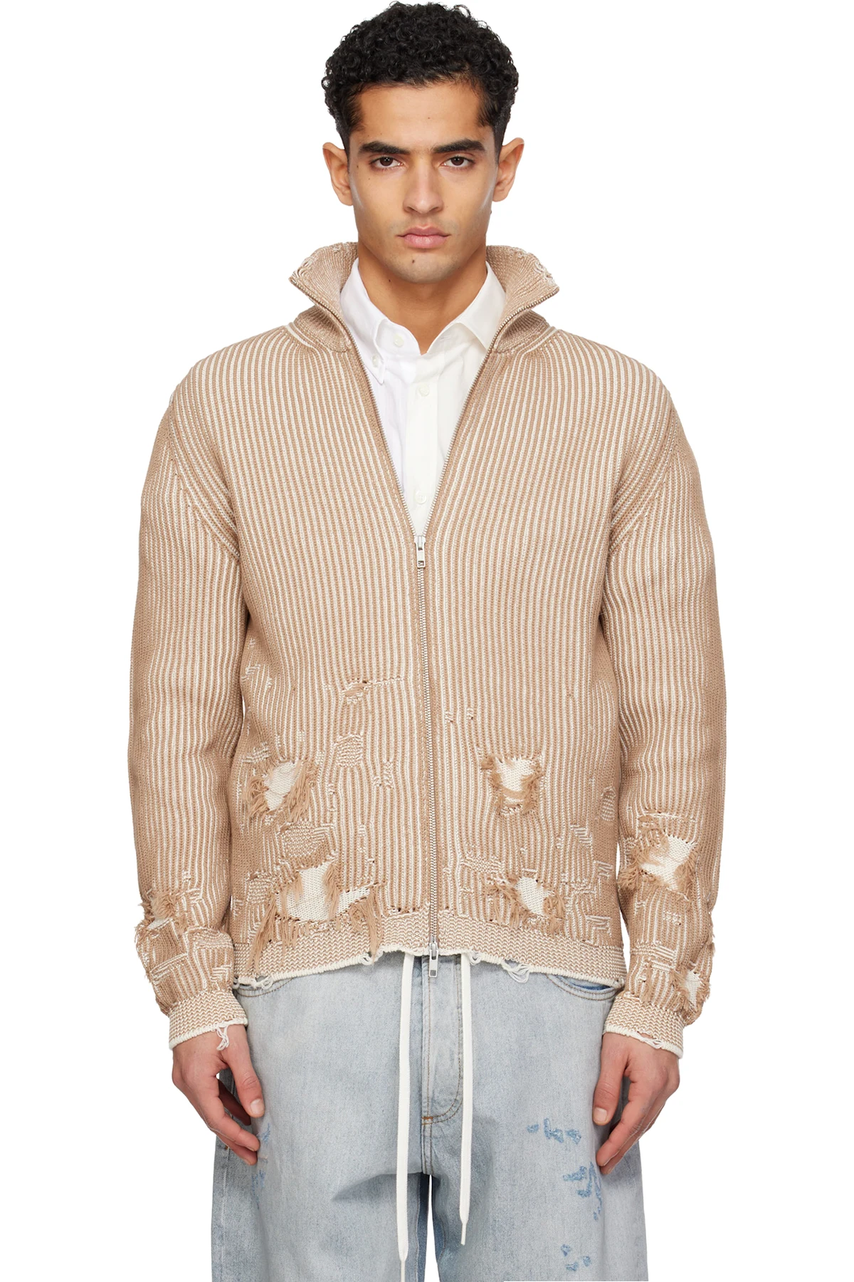 Beige Ribbed Knit Jacket