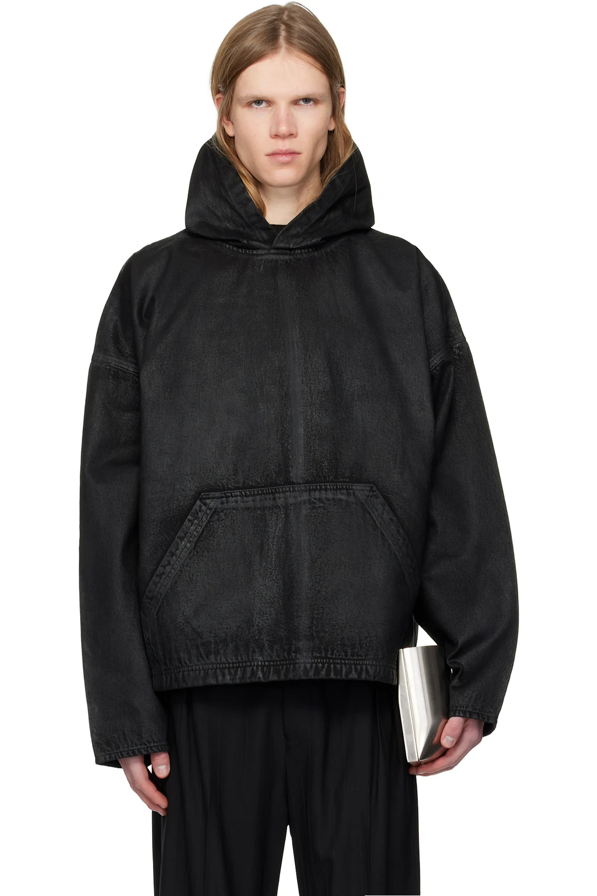 Black Waxed Denim Hoodie