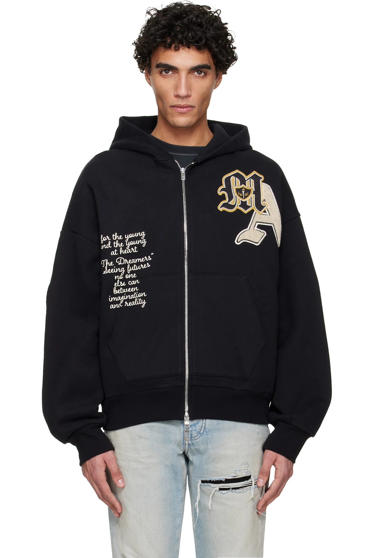 Black Varsity Patch Oversized Zip Hoodie