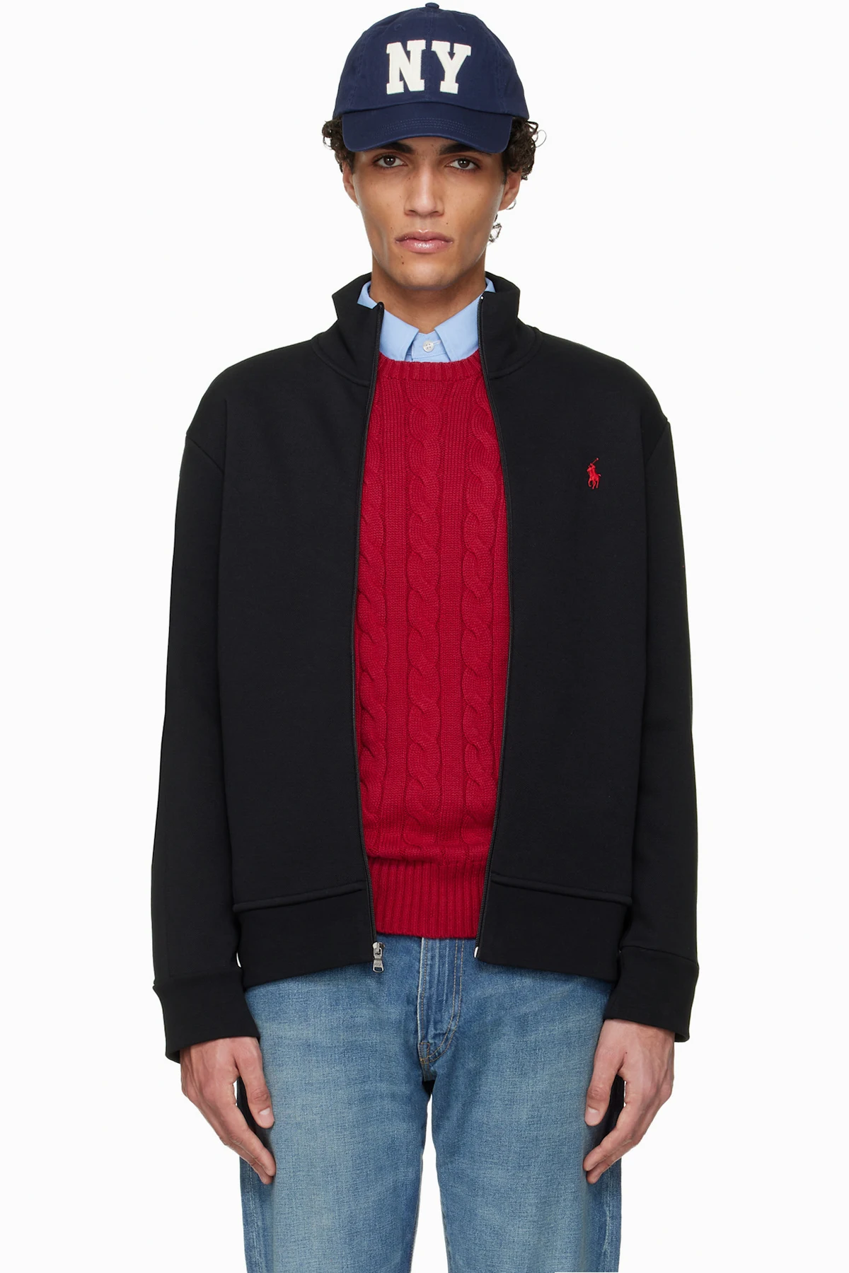 Black Double Knit Long Sleeve Track Jacket