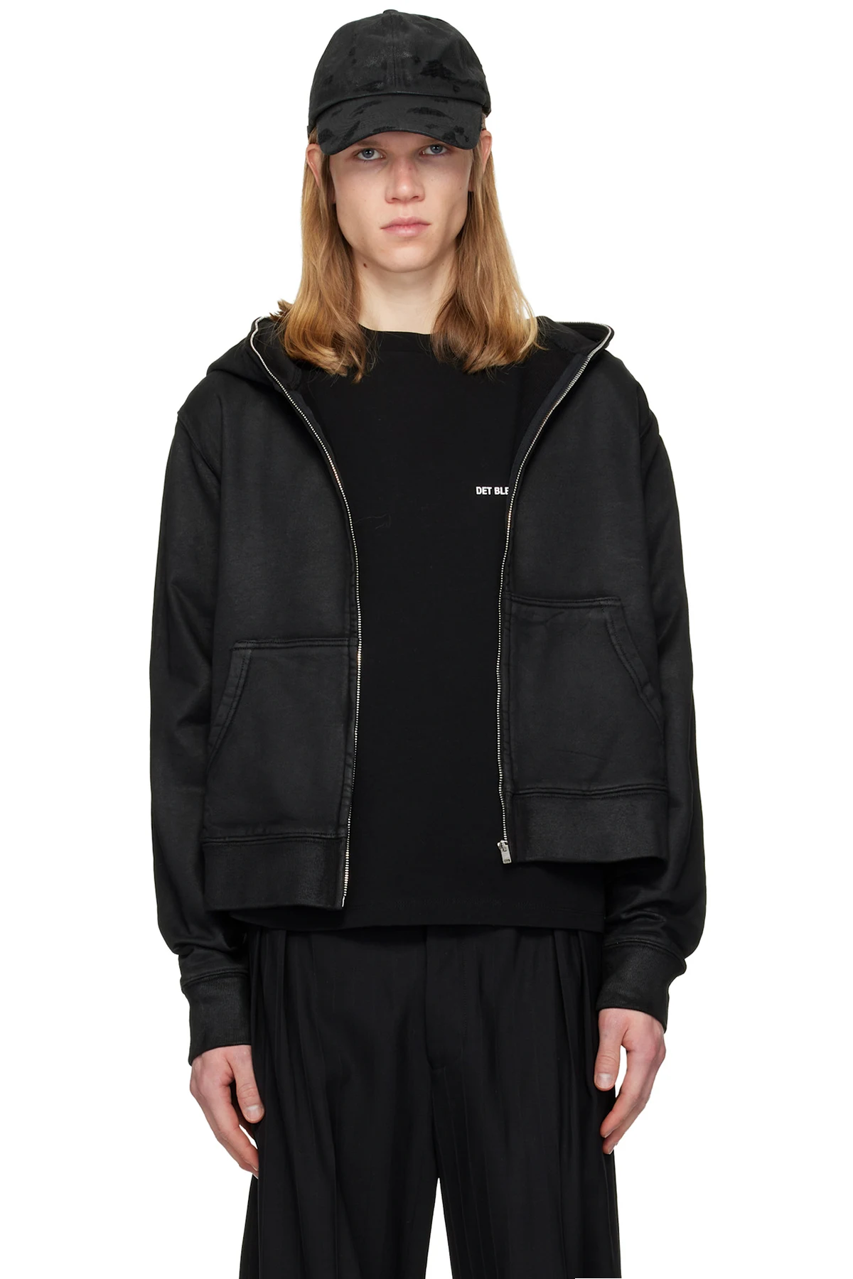 Black Waxed Zip Hoodie