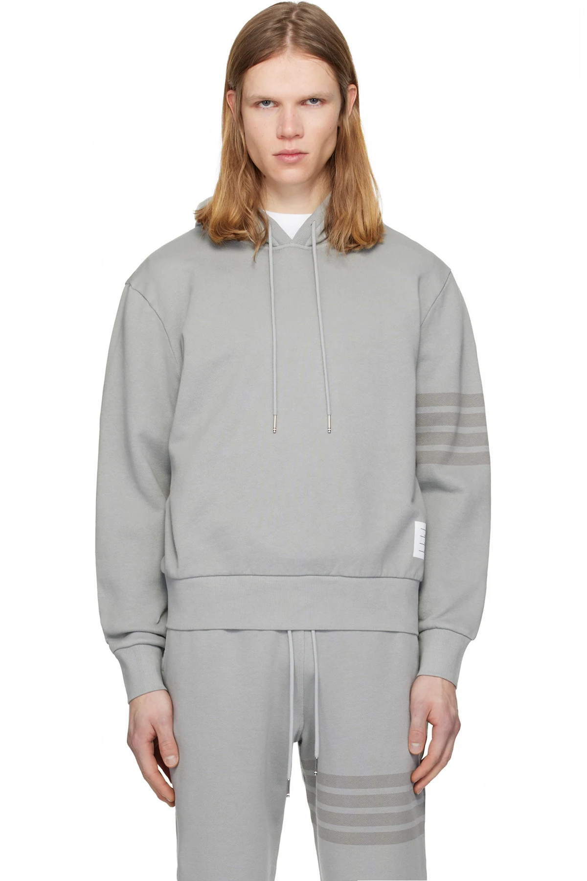 Gray Solid Loopback Overdyed 4-Bar Hoodie