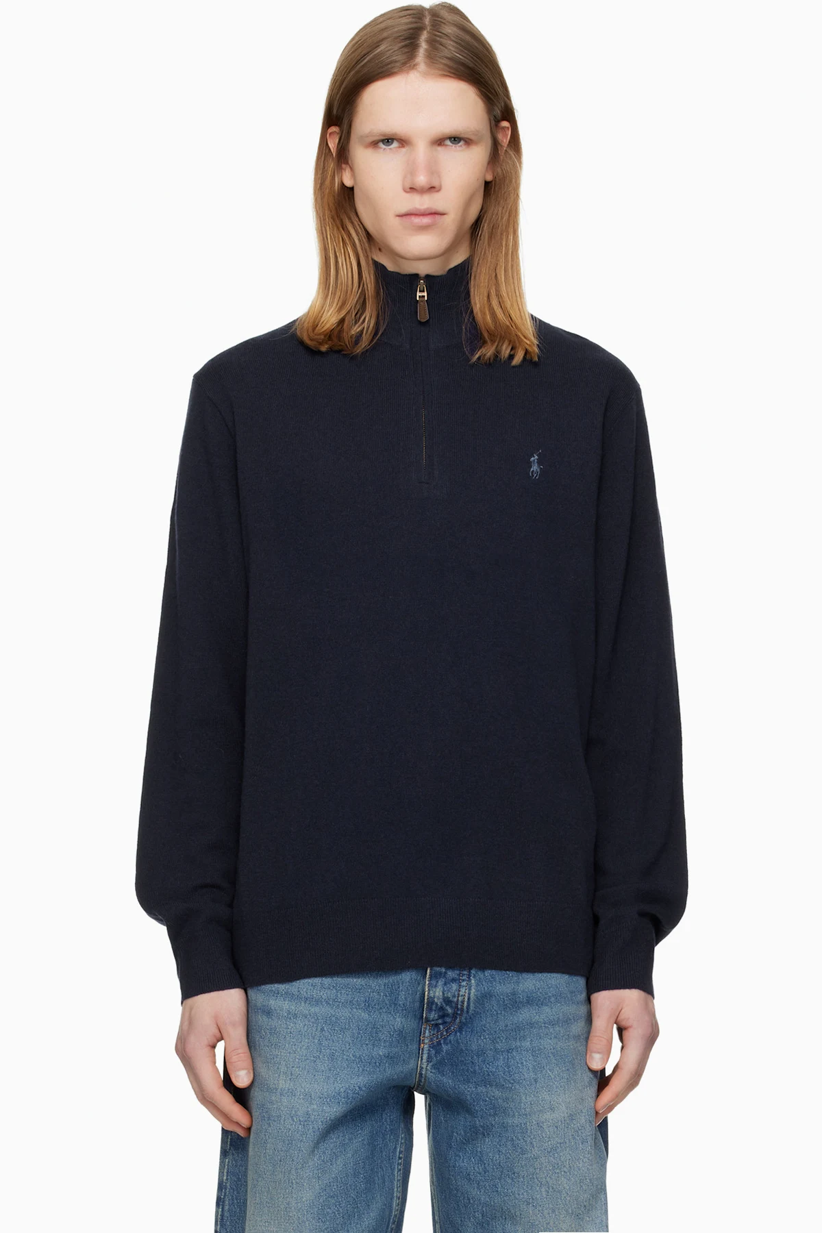 Navy Wool Quarter-Zip Sweater
