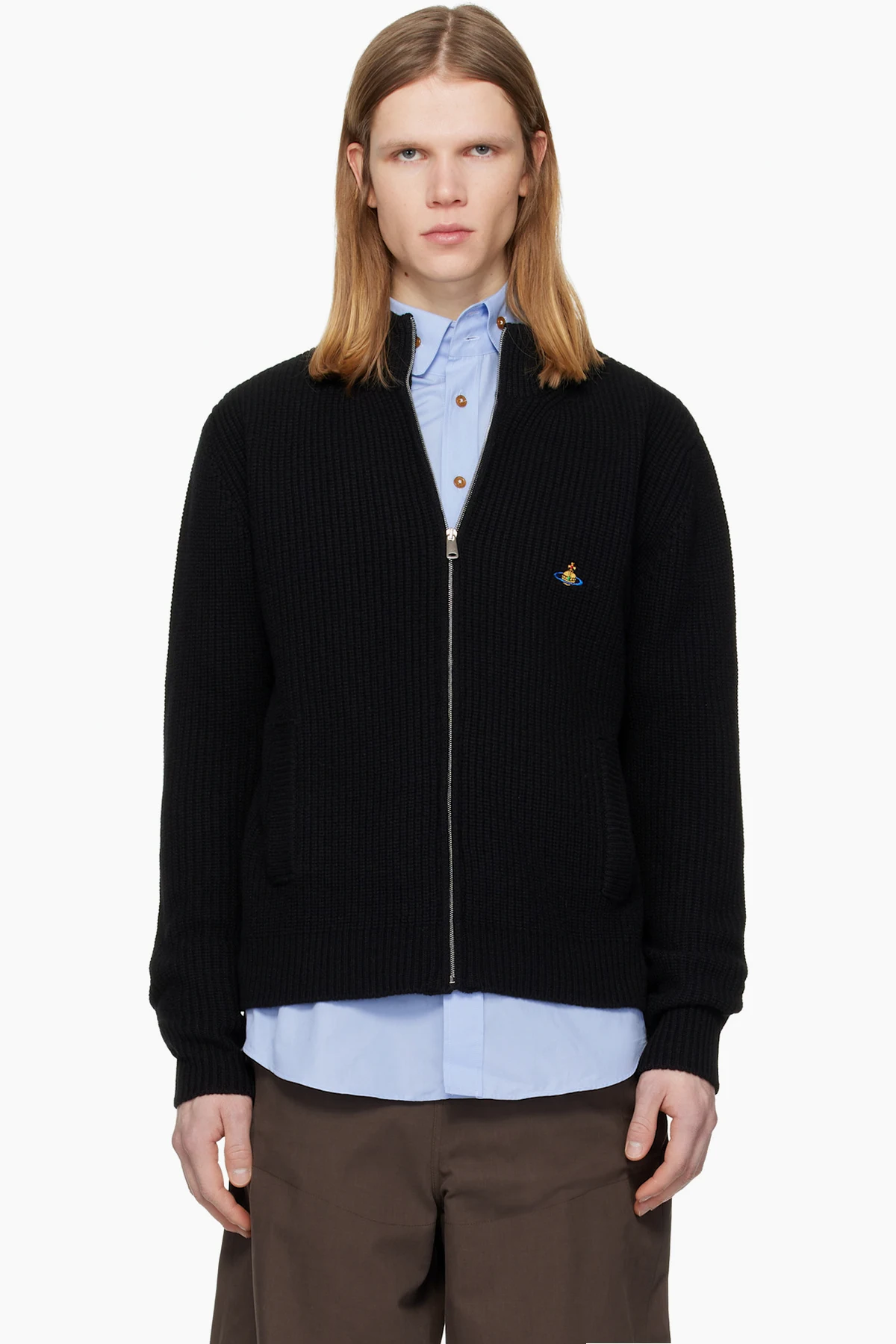 Black Fisherman Zip-Up Sweater