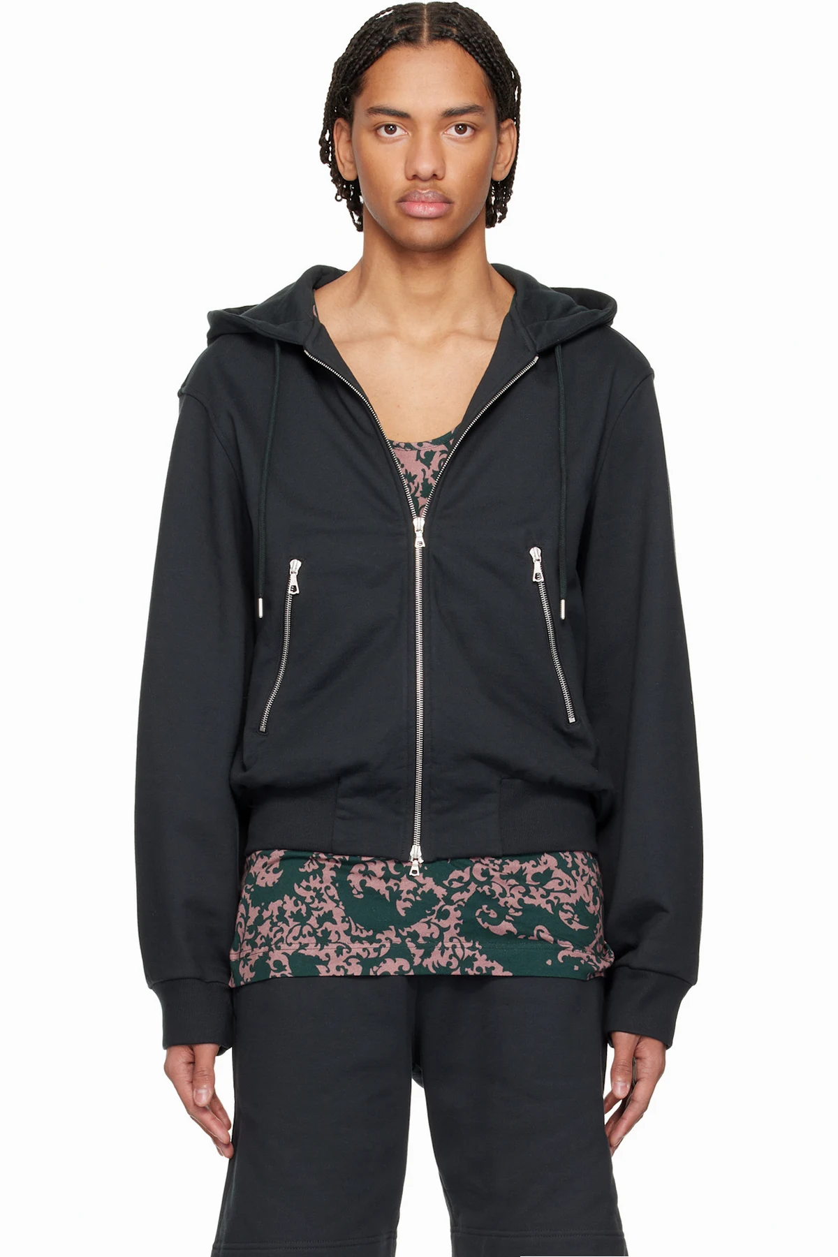 Black Loose Zipped Hoodie