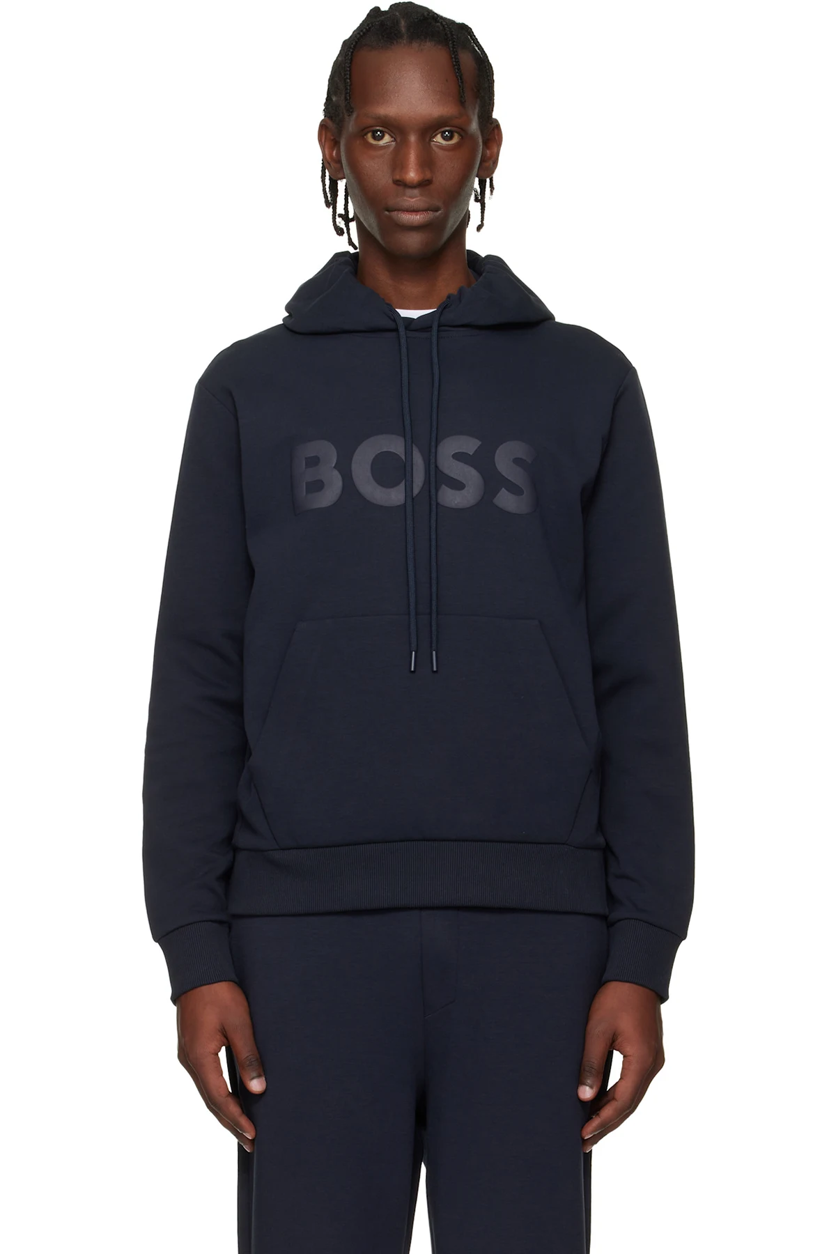 Navy Printed-Logo Hoodie
