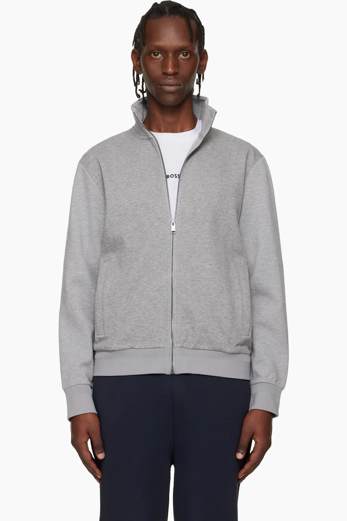 Gray Zip-Up Mercerized Stretch-Cotton Piqué Sweatshirt