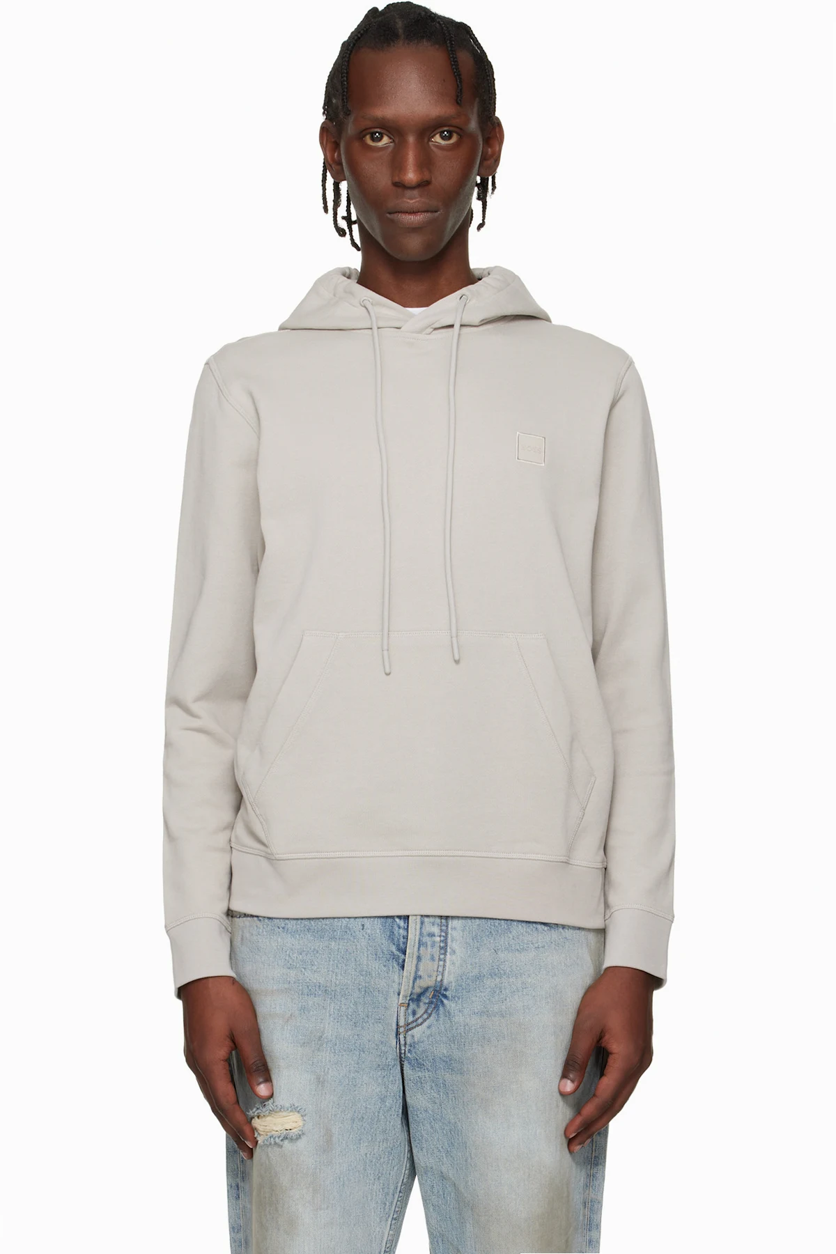Gray Logo Patch Cotton-Terry Hoodie