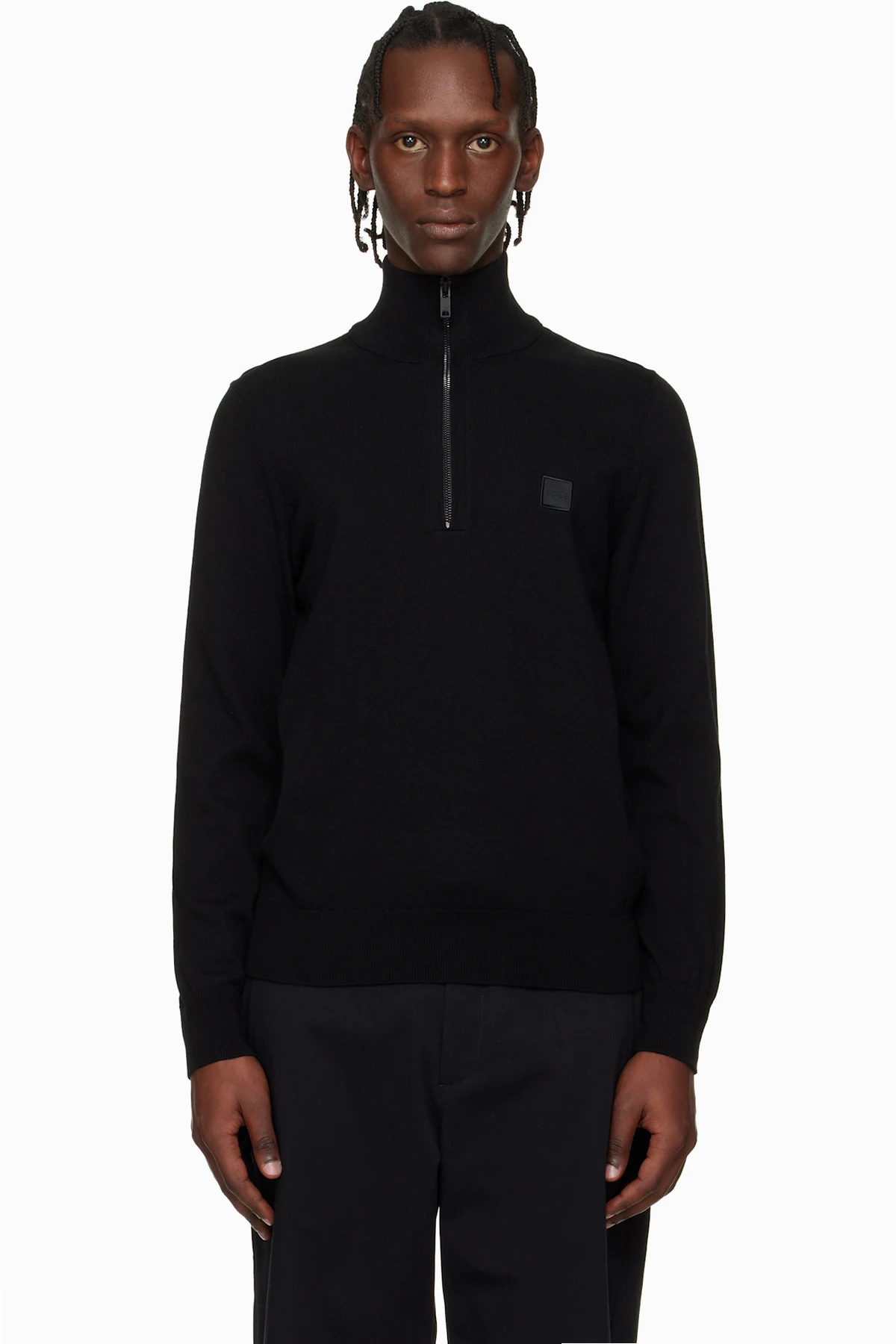 Black Zip-Neck Cotton & Cashmere Sweater
