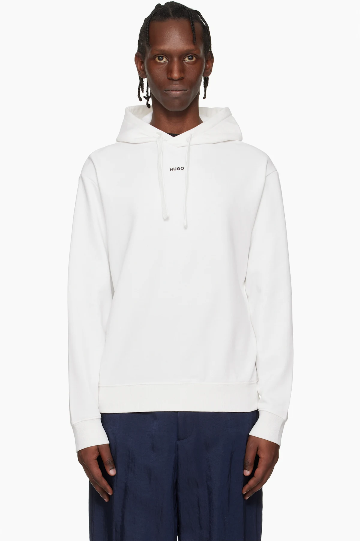 White Relaxed-Fit Logo Print Hoodie