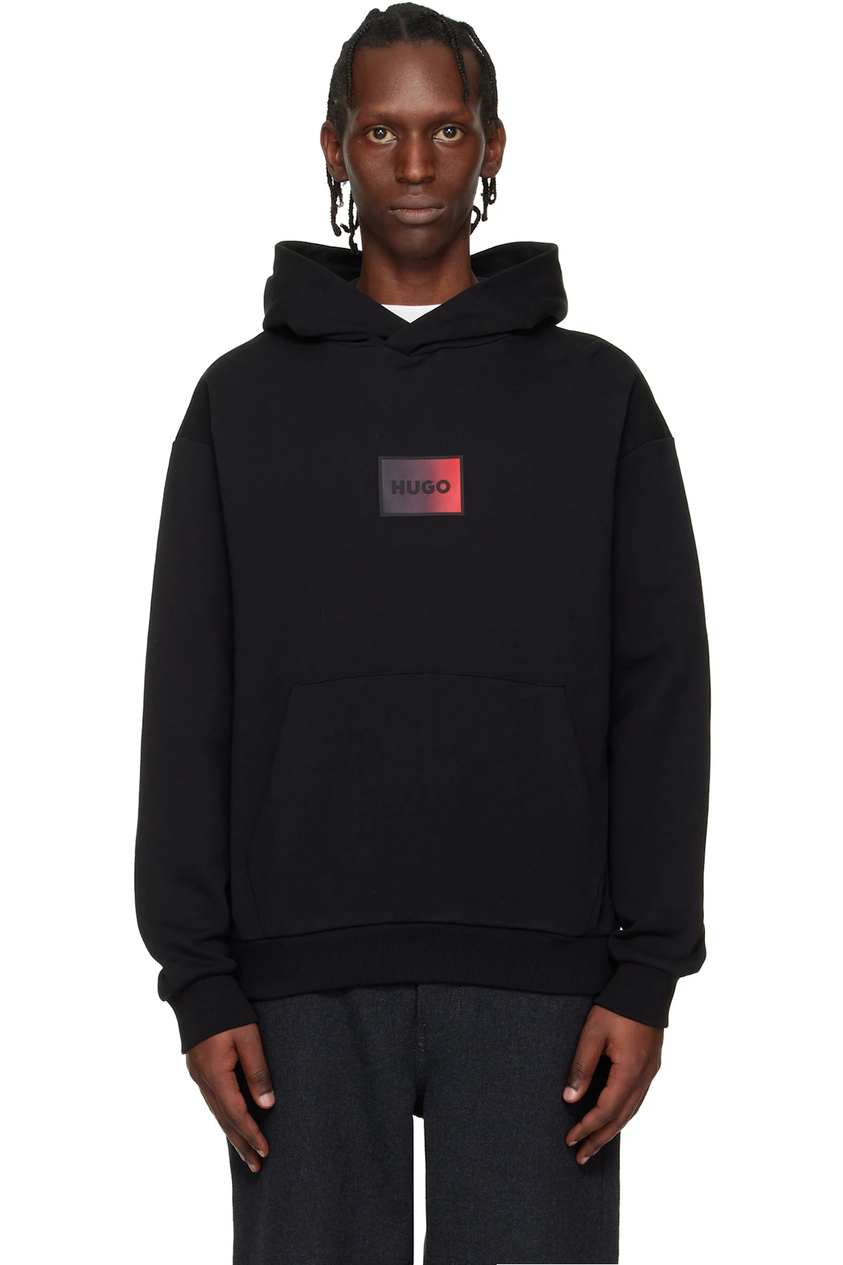 Black Cotton-Terry Gradient Logo Hoodie