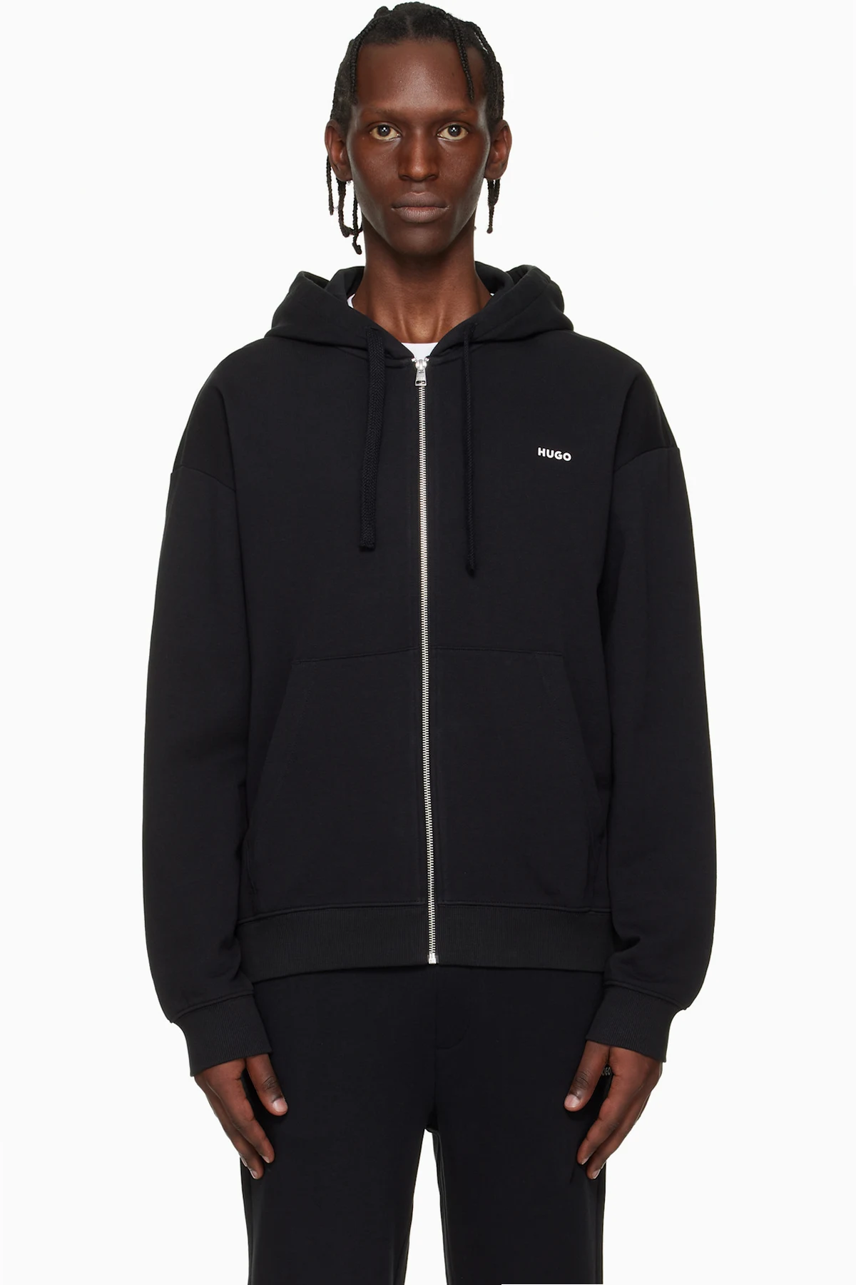 Black Relaxed-Fit Logo Detail Hoodie
