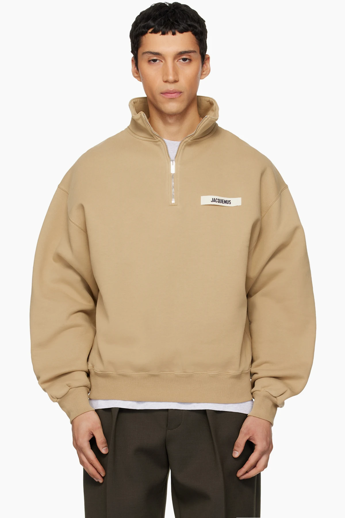 Tan 'The Gros Grain zipped-rollneck' Sweatshirt