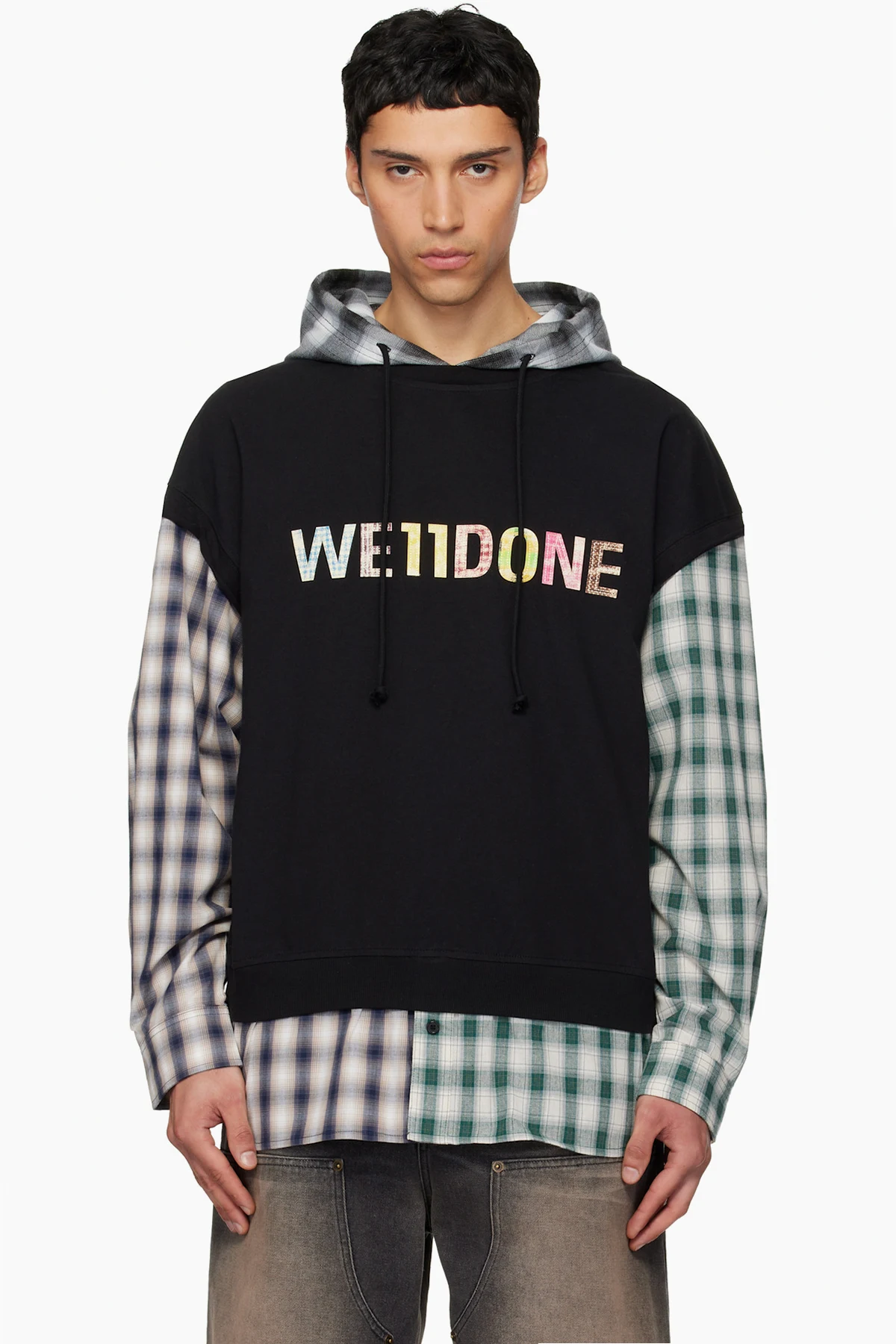 Black 'WE11DONE' Patchwork Layered Hoodie