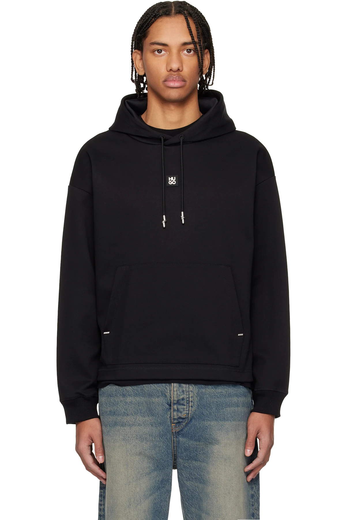 Black Relaxed Fit Stacked-Logo Hoodie