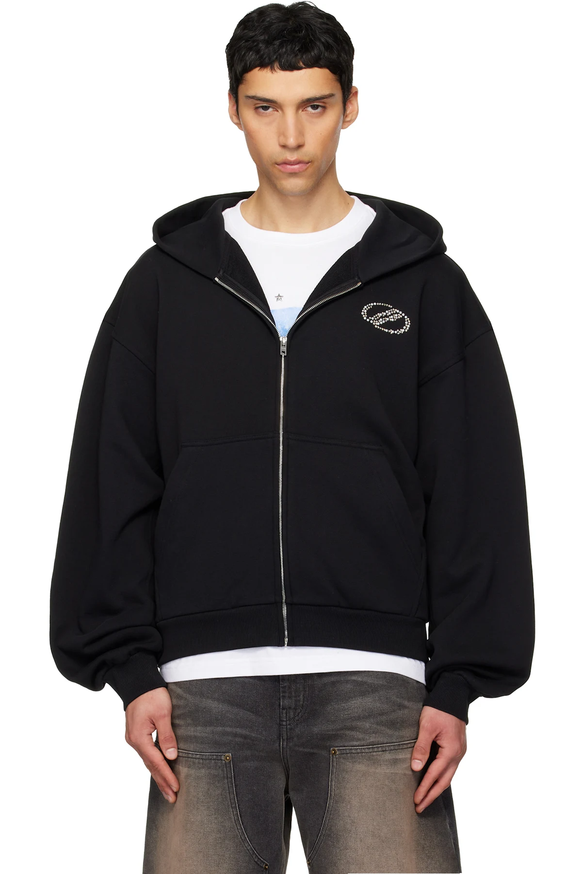 Black 'WE11DONE' Zip-Up Hoodie