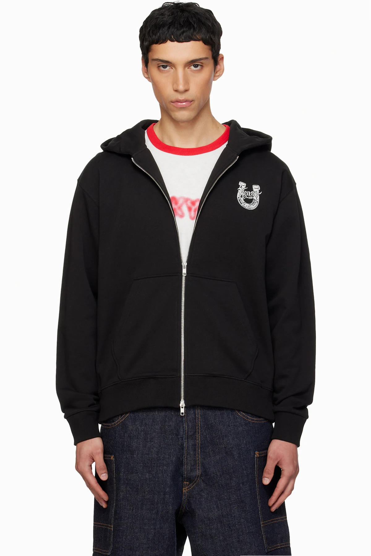 Black Kenzo Paris 'Lunar New Year' Embroidered Zip Up Hoodie