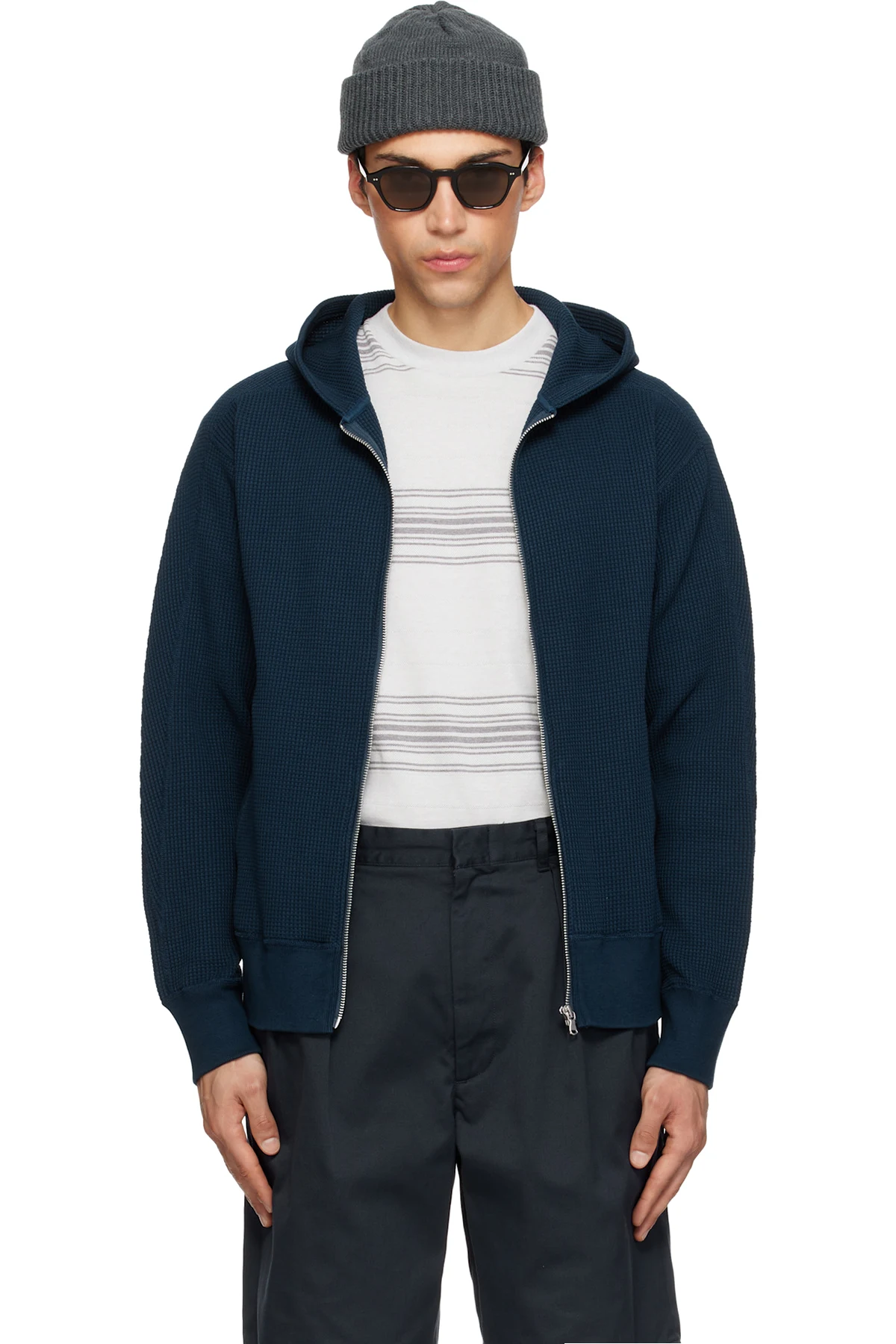 Navy Zip-Up Thermal Hoodie