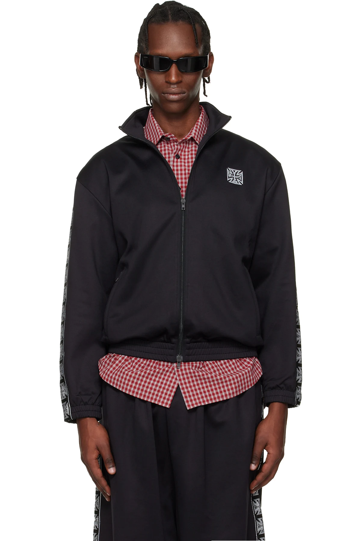 Black Biker Cross Tape Zip-Up Track Jacket