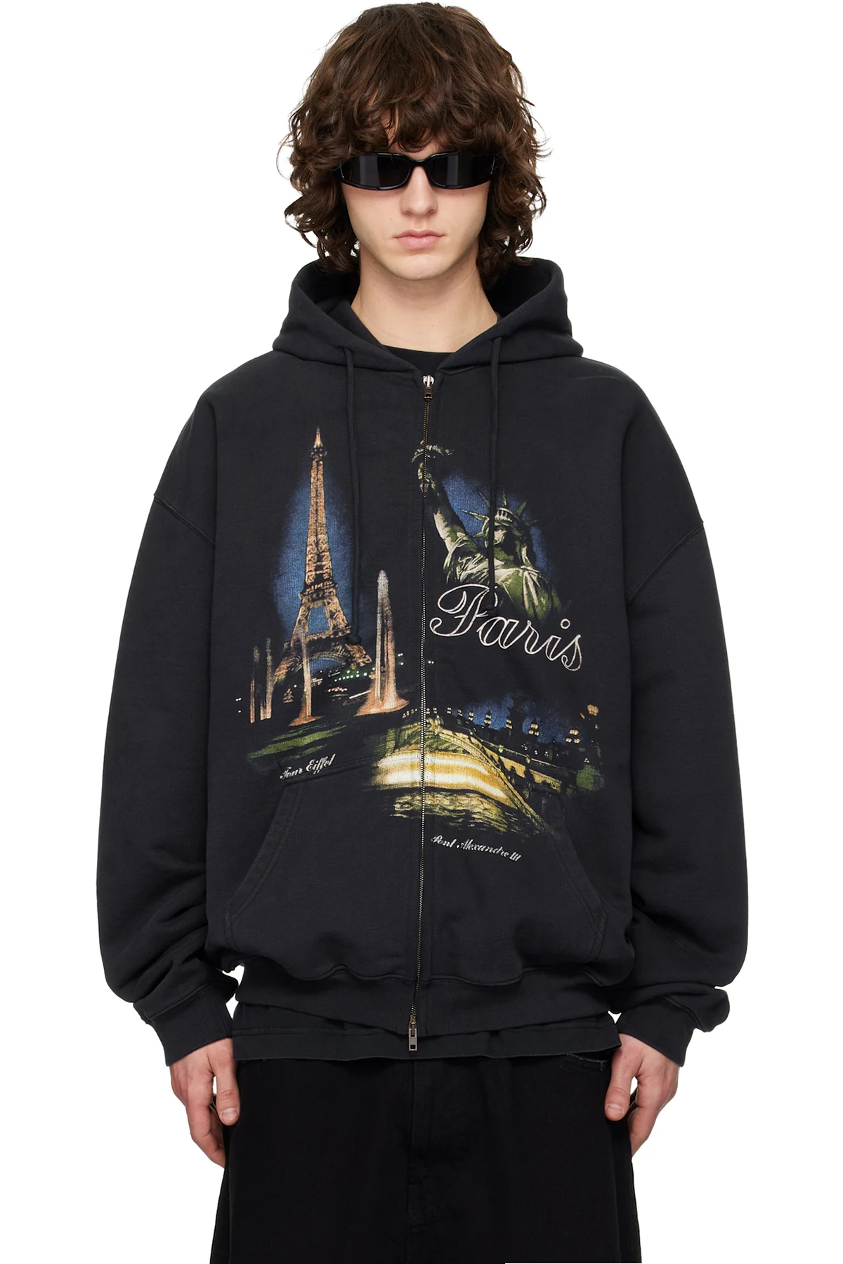 Black 'Paris' Tourist Zip-Up Hoodie