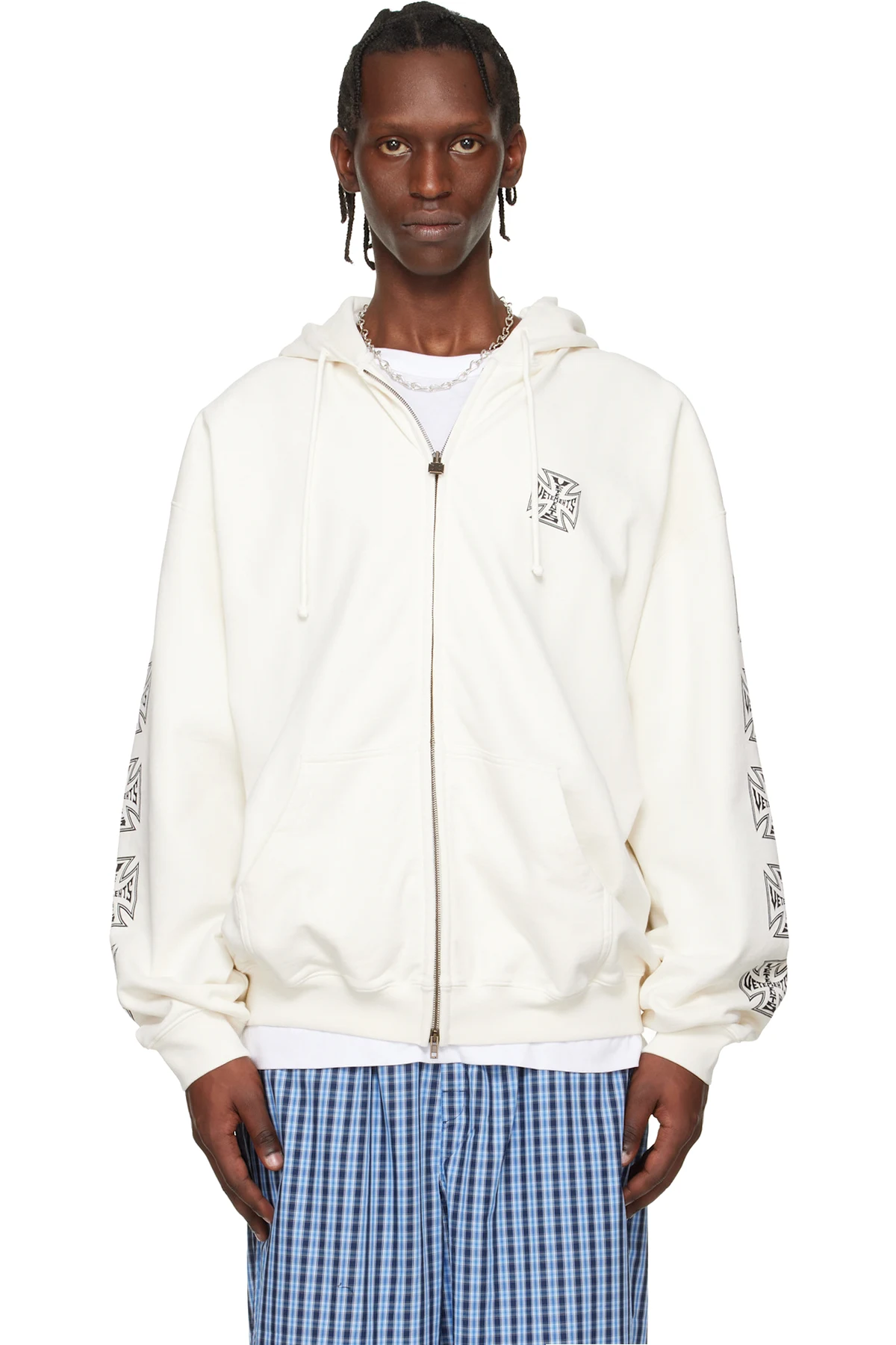 Off-White Biker Cross Sleeves Zip-Up Hoodie