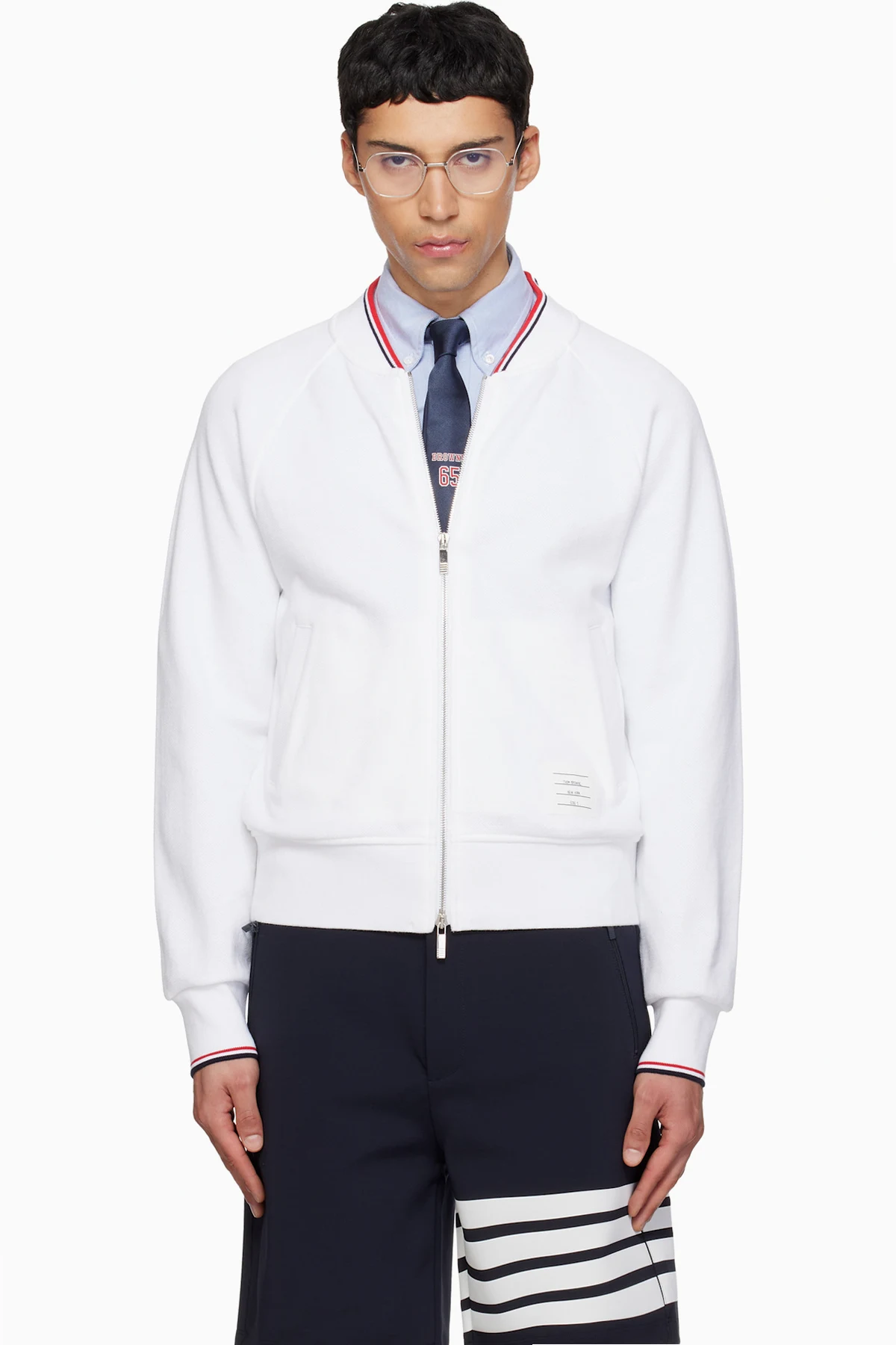 White Pique loopback RWB Tipping Sweater