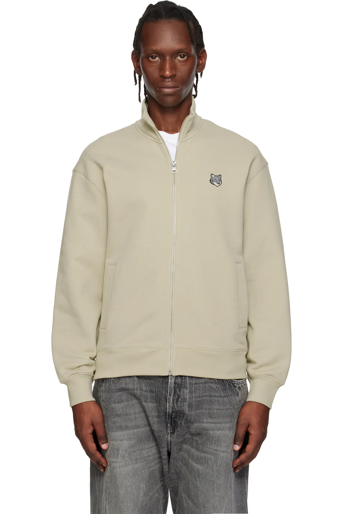 Beige Fox Head Zipped Comfort Sweatshirt