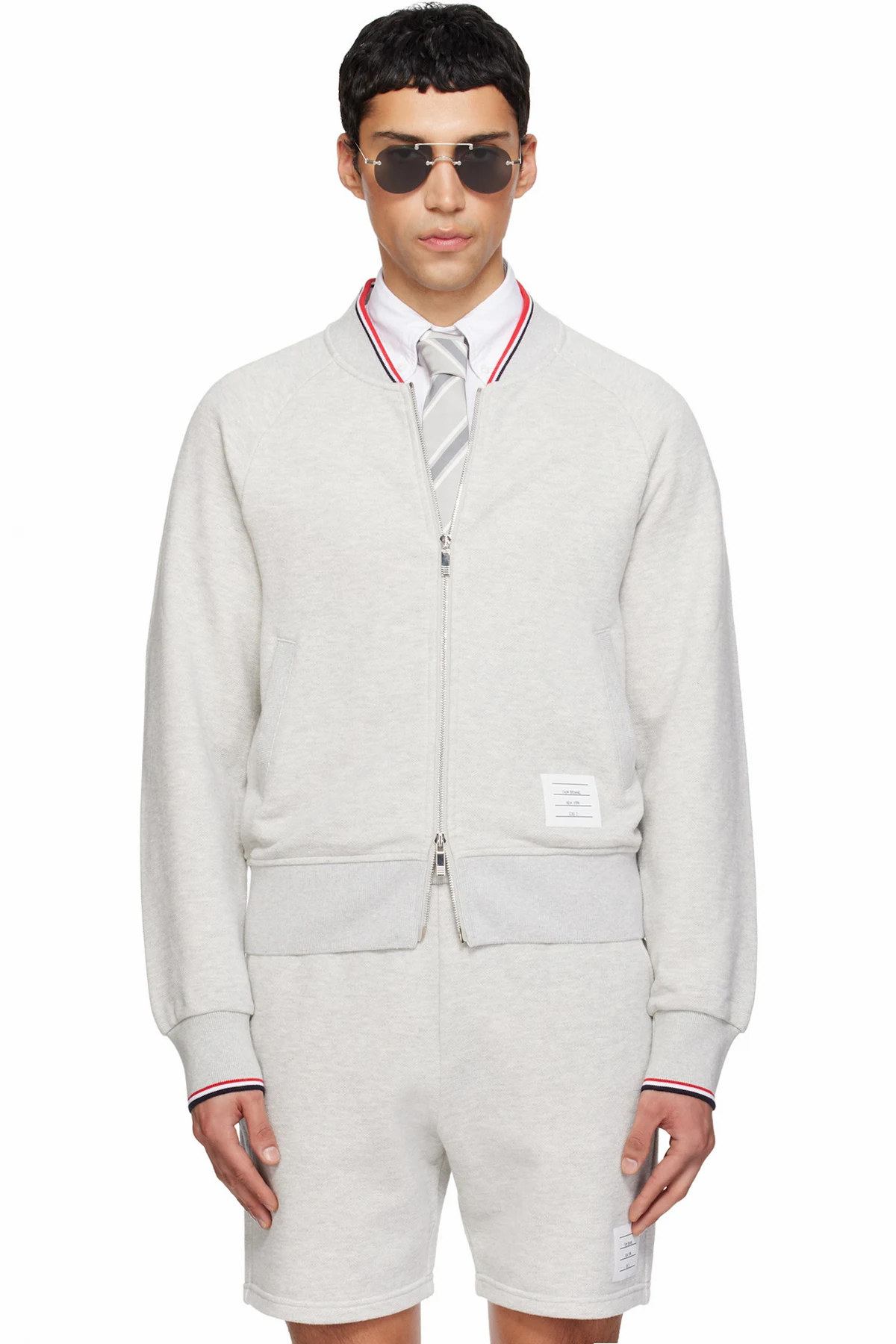 Gray Pique Loopback Bomber Sweatshirt