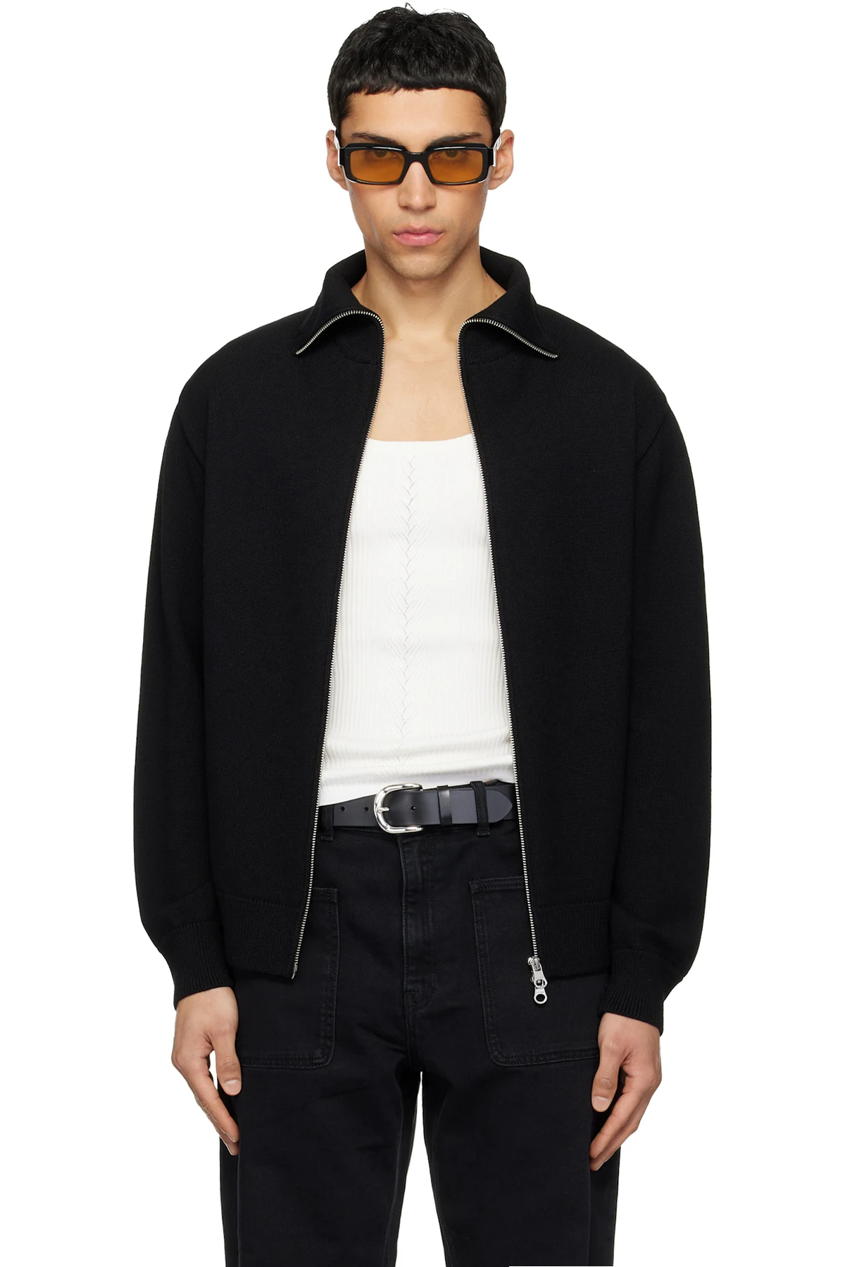 Black Zipped Wool Cardigan