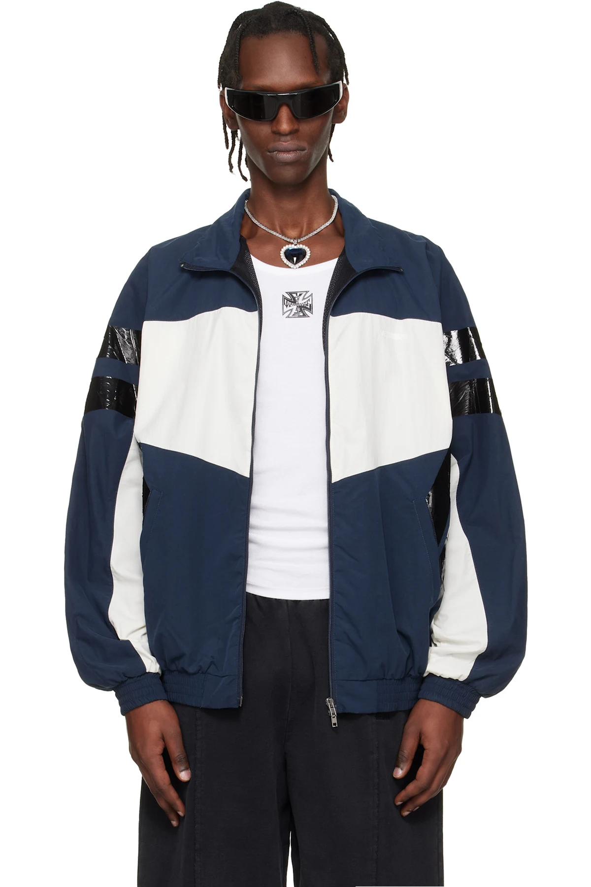Navy & White Taped Track Jacket