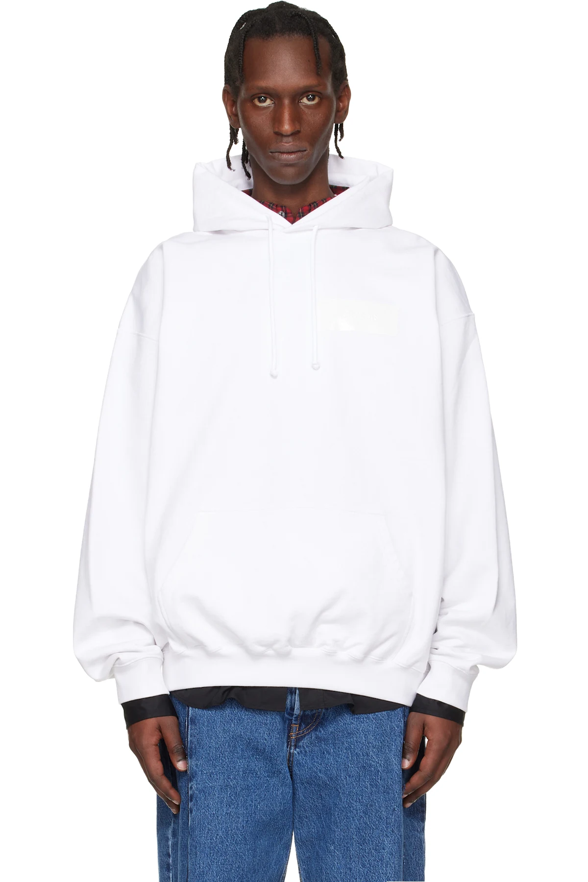 White Taped Logo Hoodie