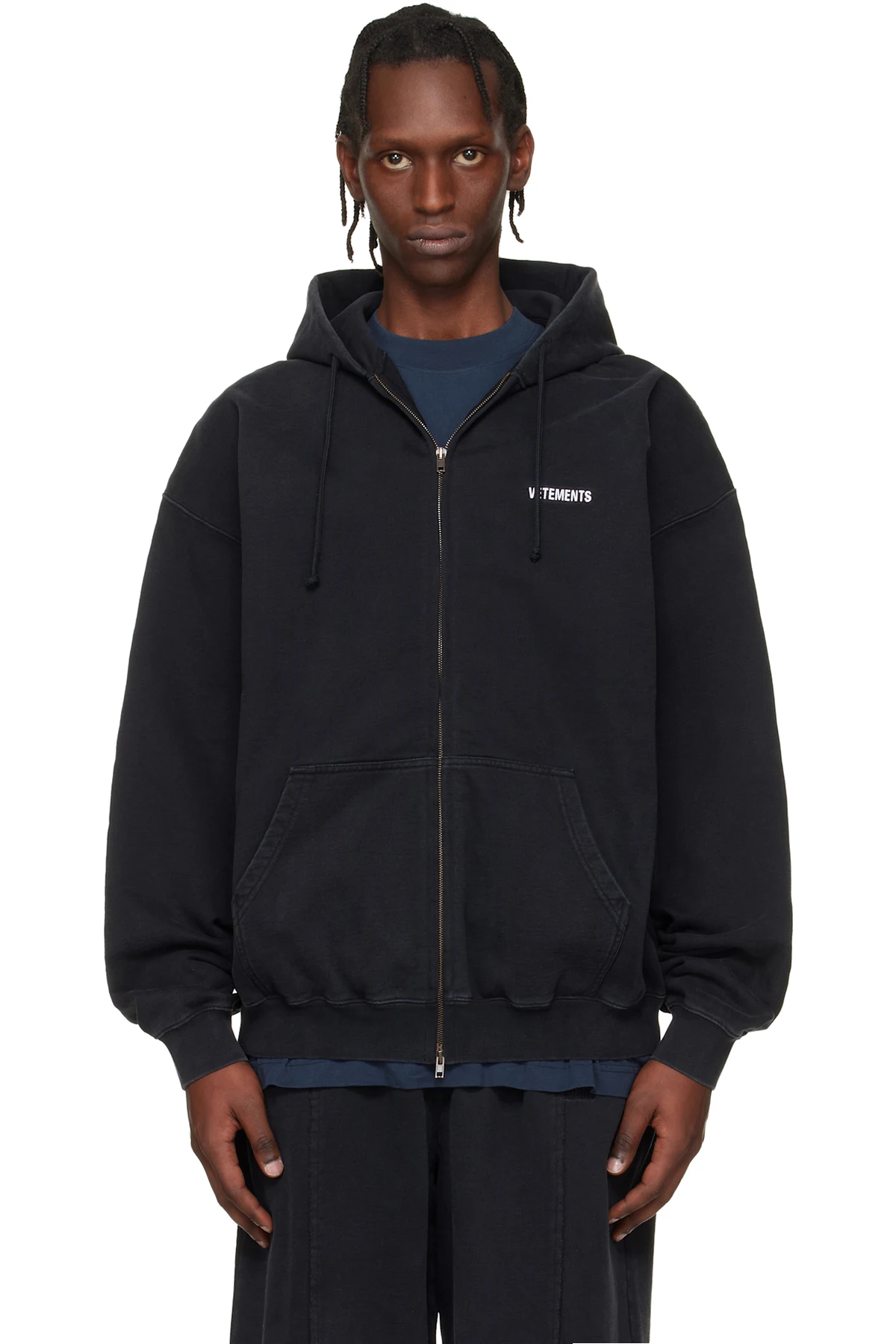 Black Iconic Logo Zip-Up Hoodie