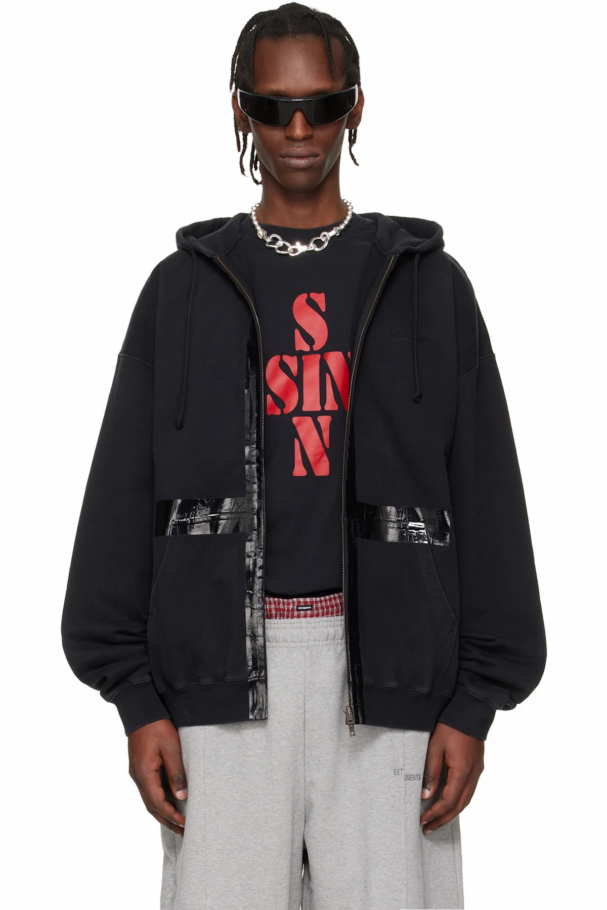 Black Taped Zip-Up Hoodie