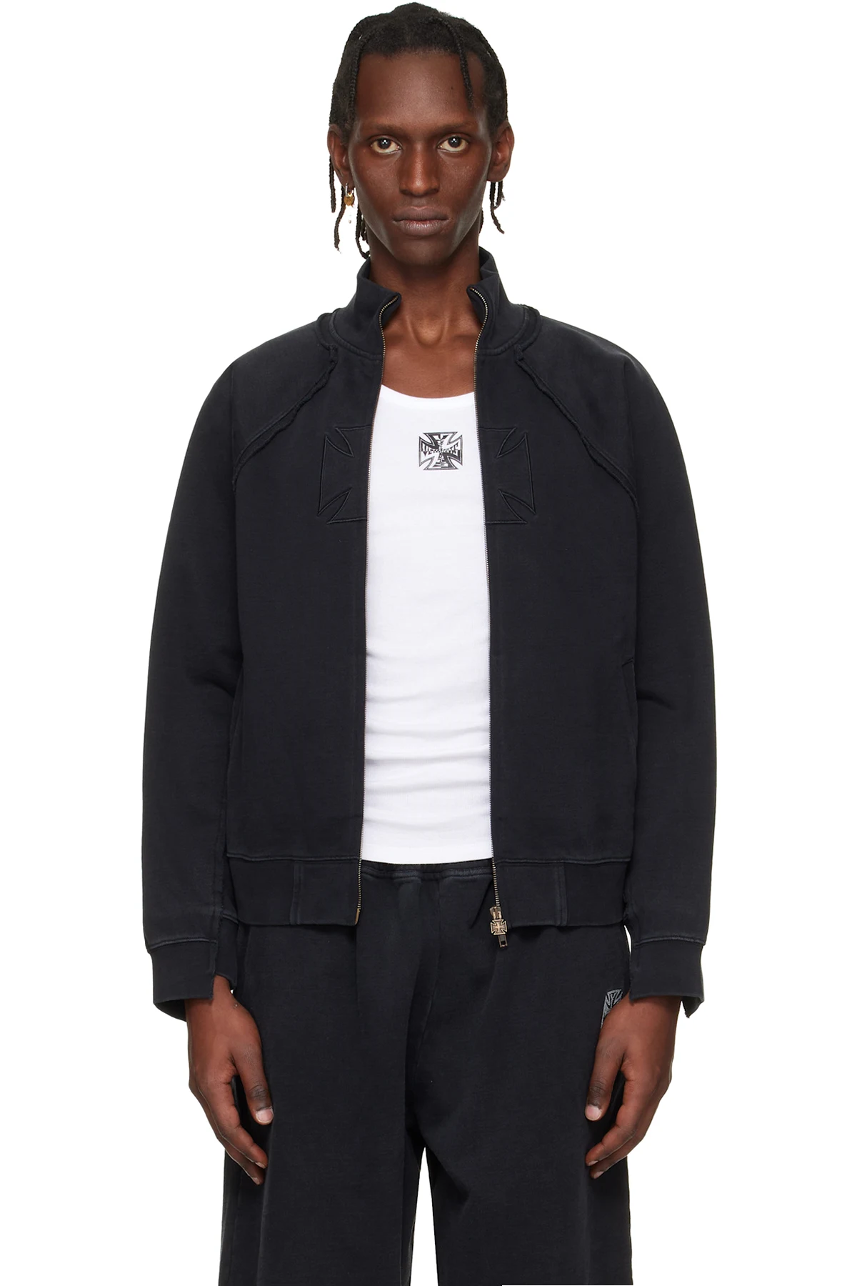 Black Biker Cross Fitted Zip-Up Track Jacket