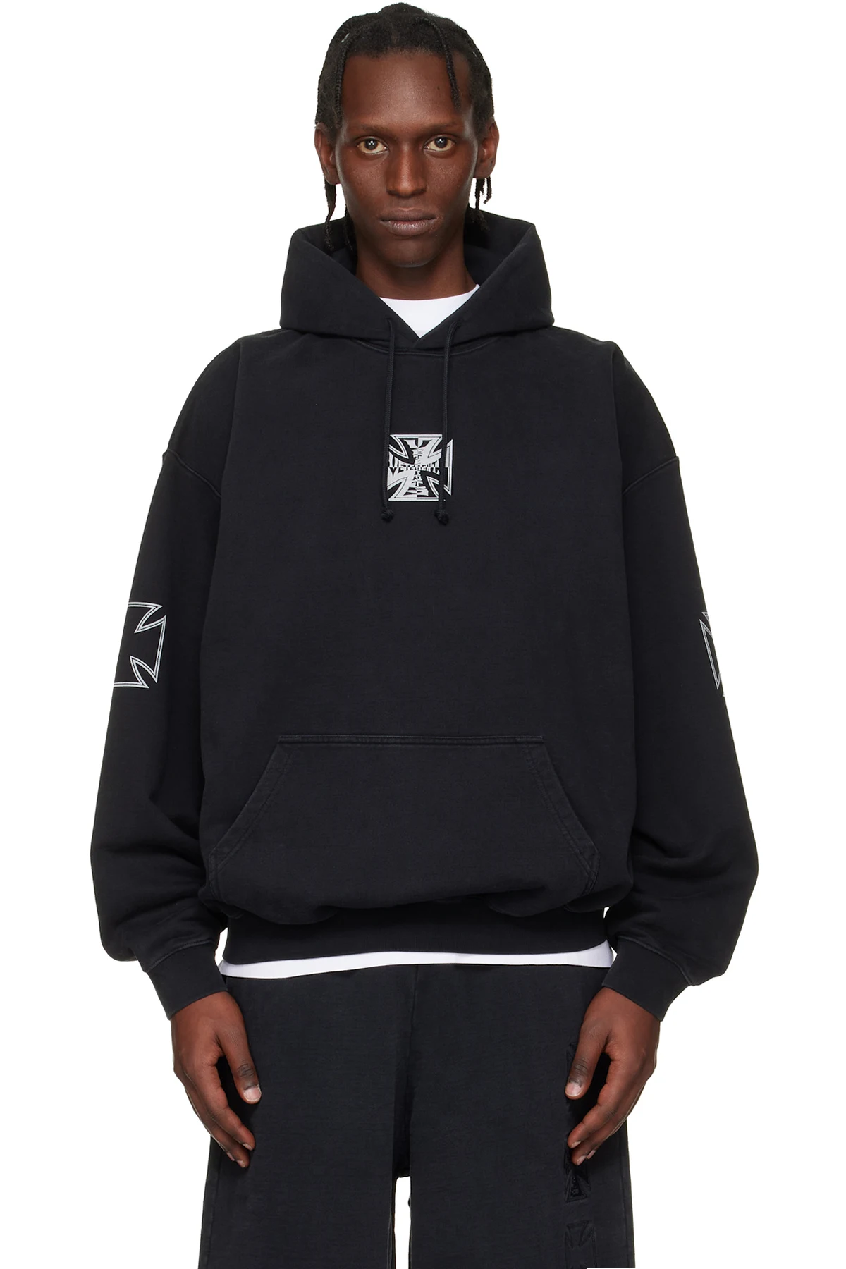 Black Triple Biker Cross Logo Hoodie
