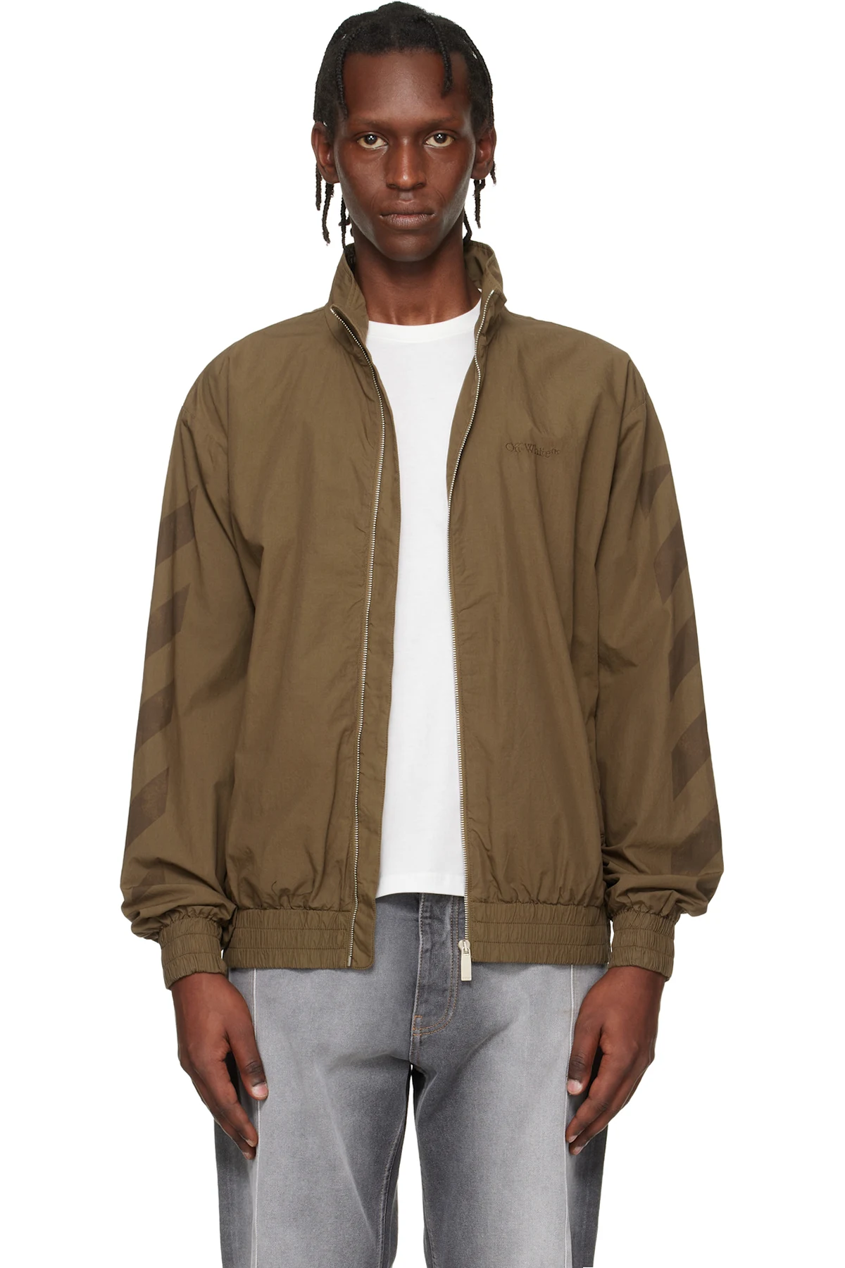 Khaki Diagonal Cotton Track Jacket