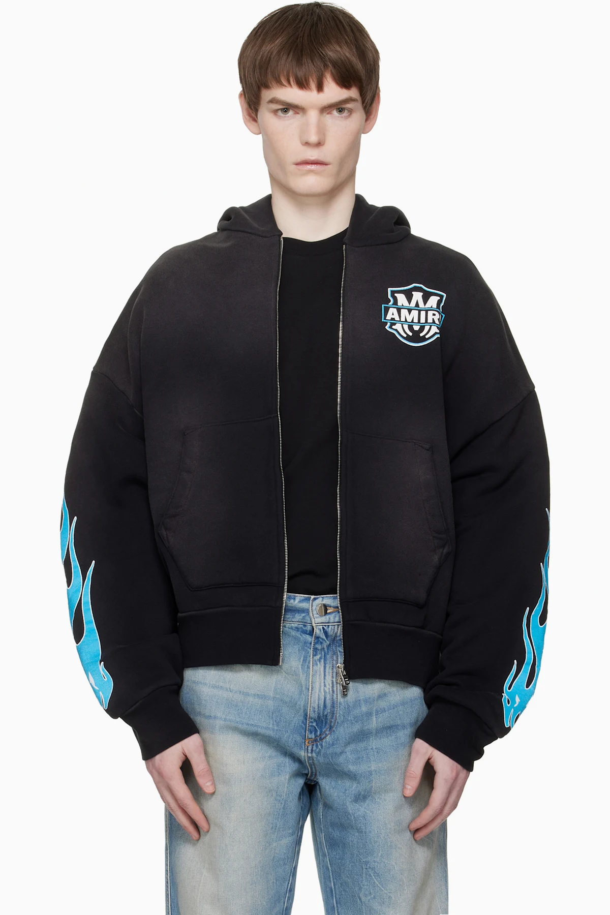Black MA Flames Zip Hoodie