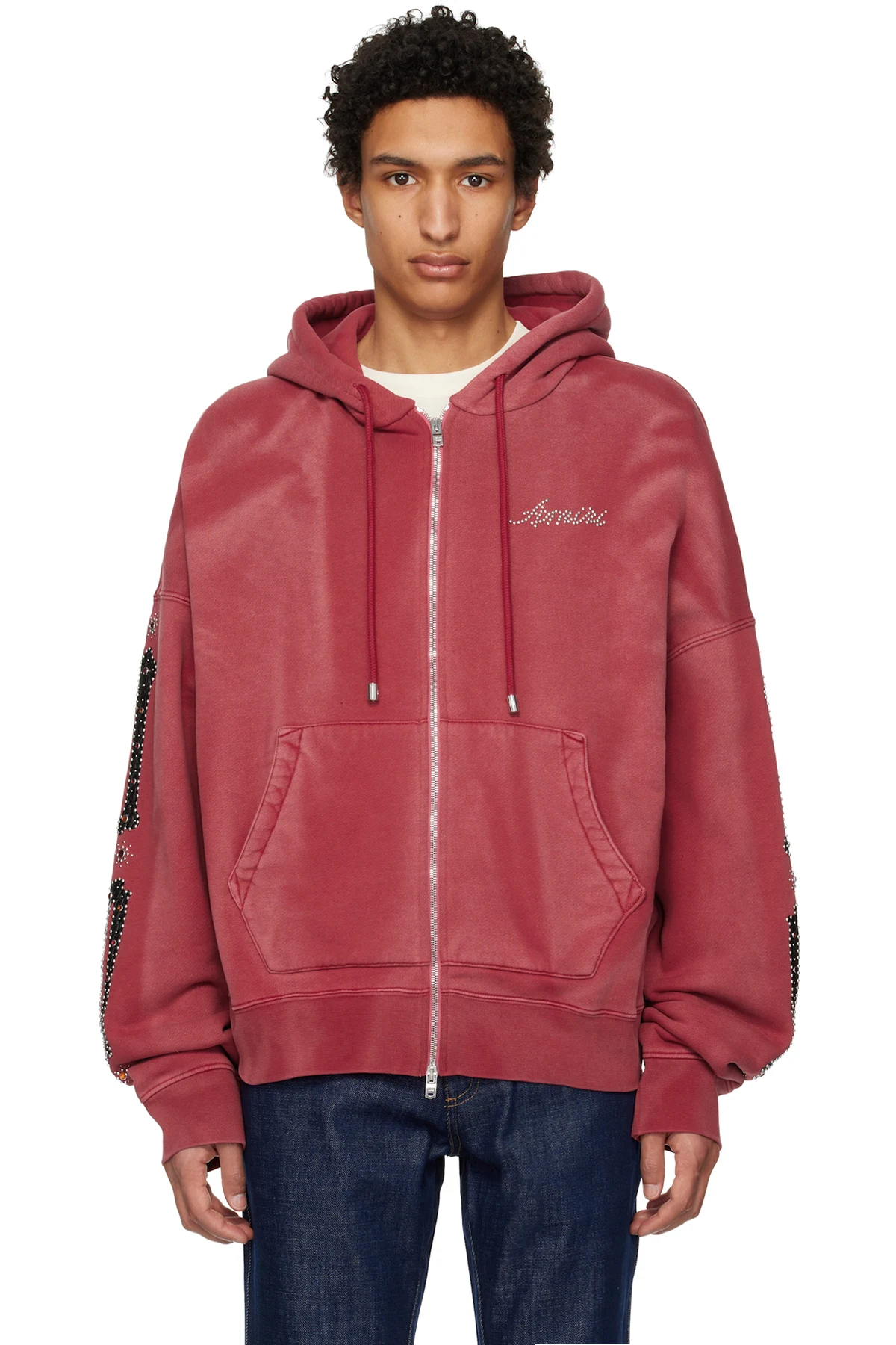 Red Bones Studded Oversized Zip Hoodie