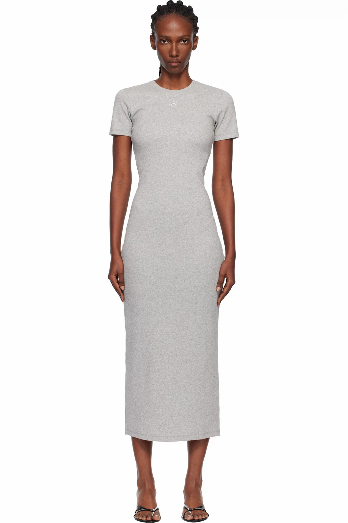 Gray Moon Logo Ribbed Jersey Tube Maxi Dress