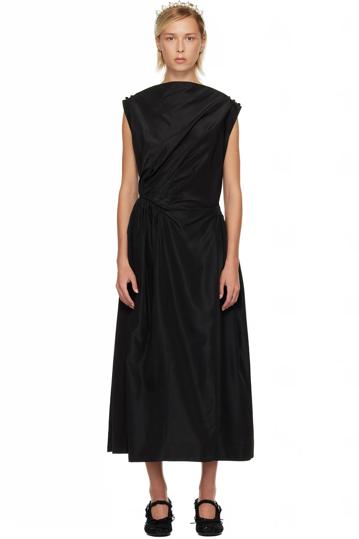 Black Hip Detail Draped Bind Maxi Dress