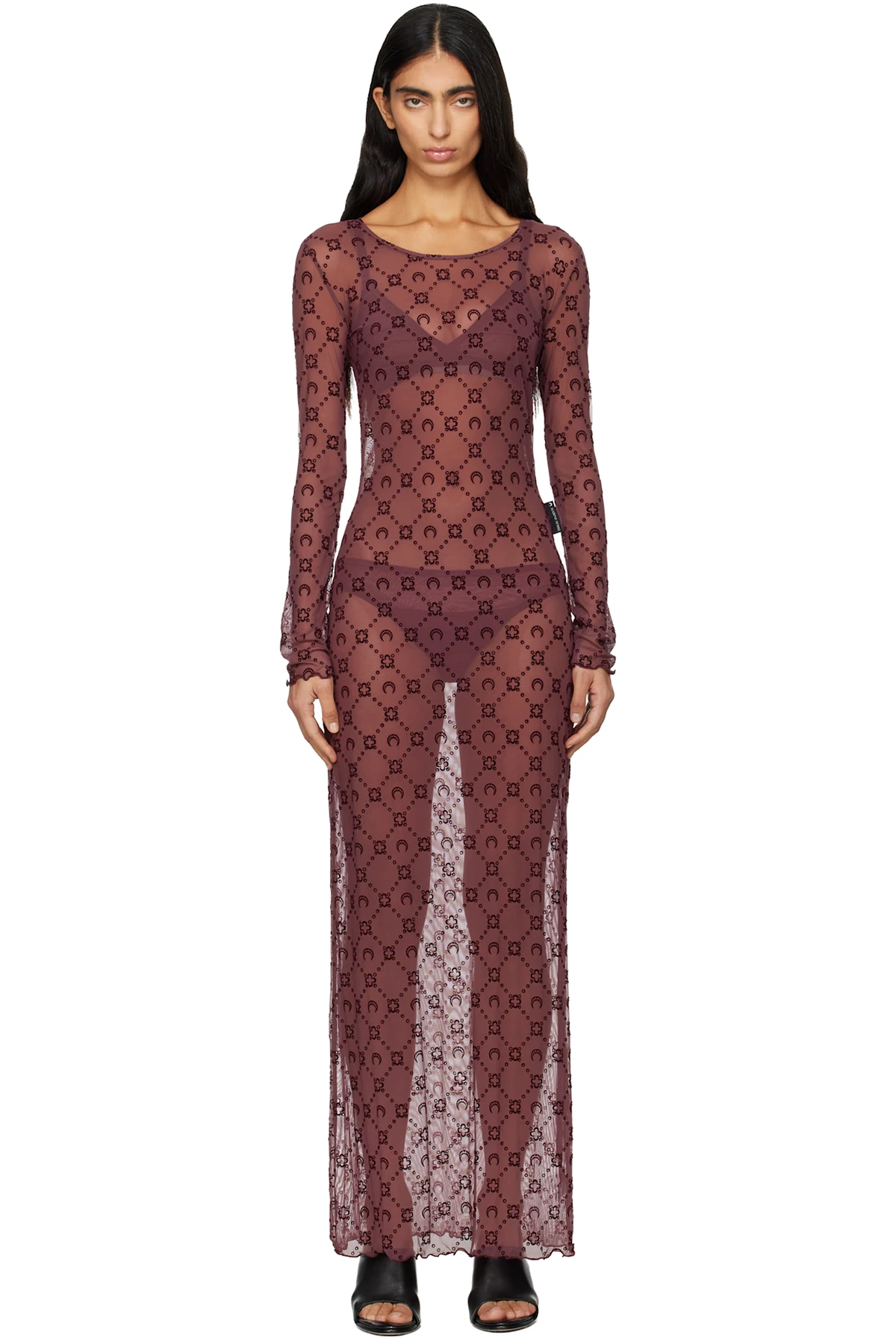 Burgundy Moonogram Mesh Flock Maxi Dress