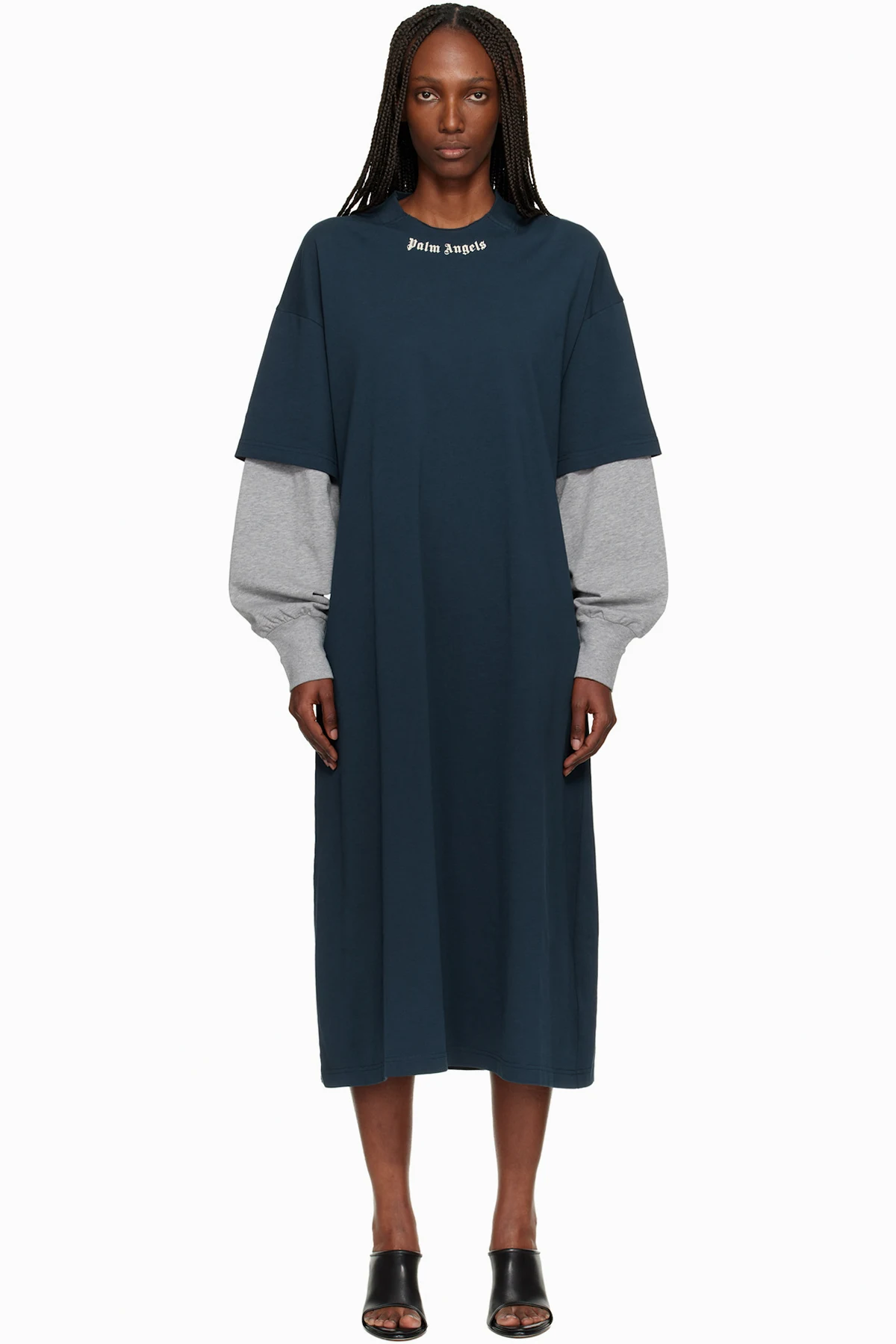 Navy Curved Logo Layered Maxi Dress