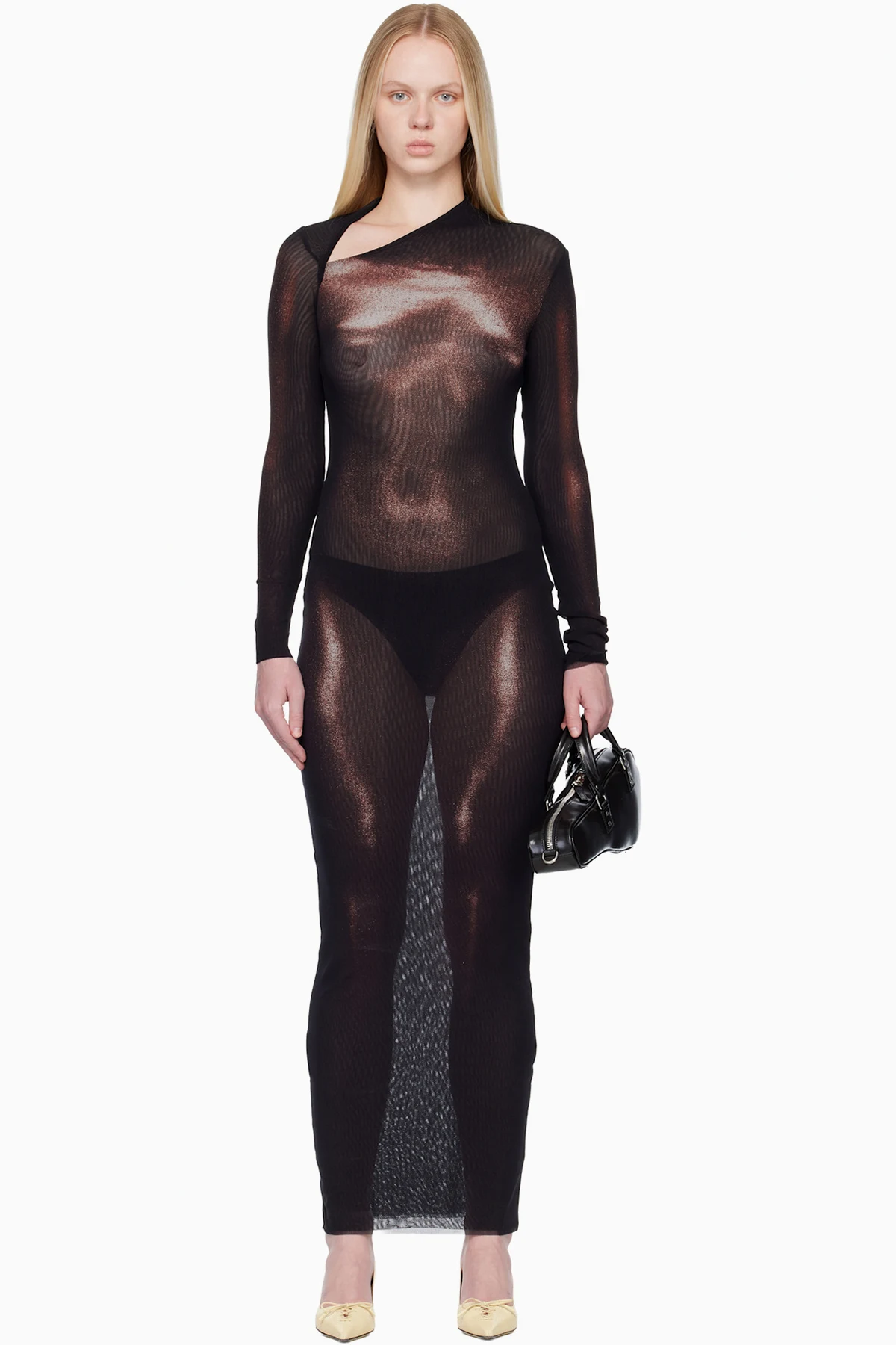 Black & Burgundy 'The Long Bronze Body Dust' Maxi Dress