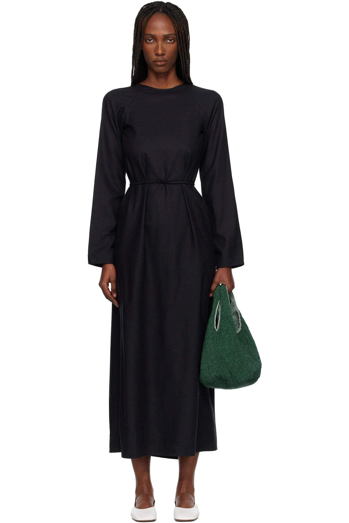 Black Long-Sleeve Apron Maxi Dress