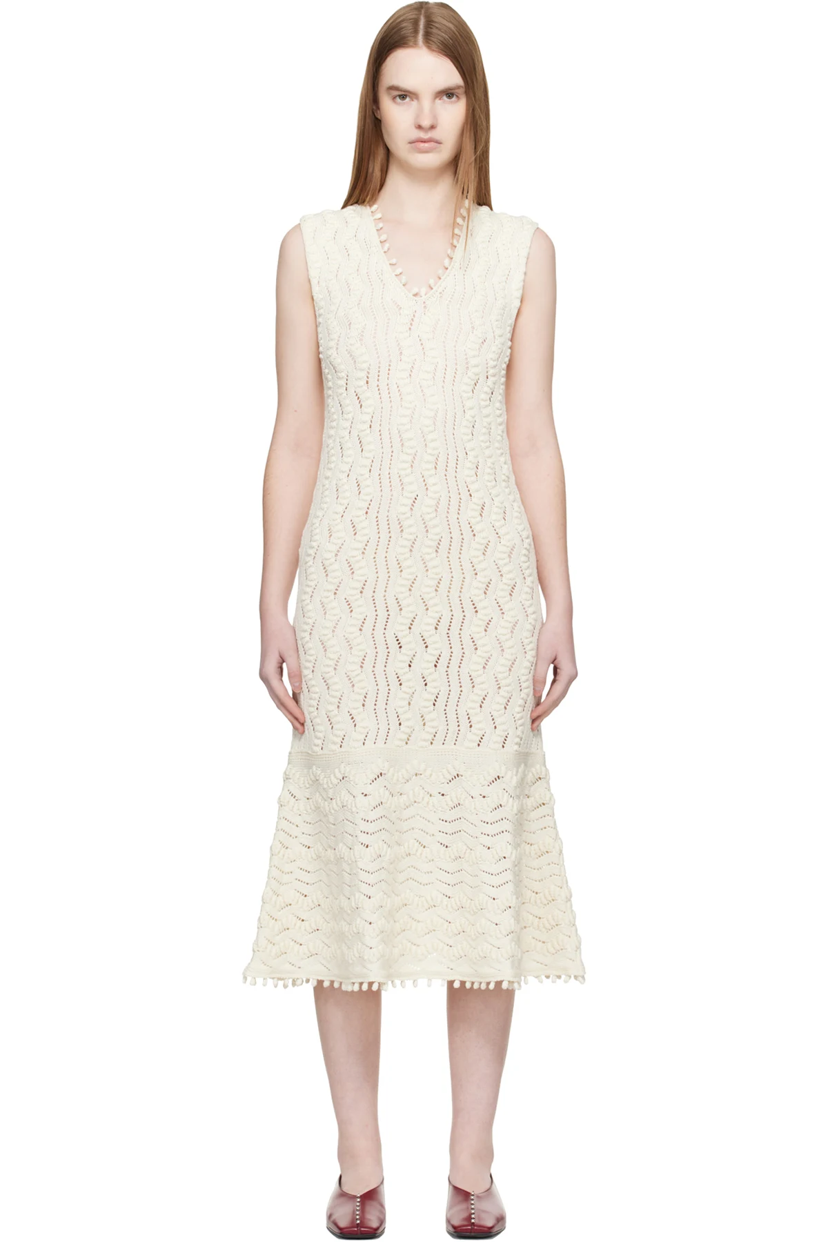 Off-White Pointelle Midi Dress