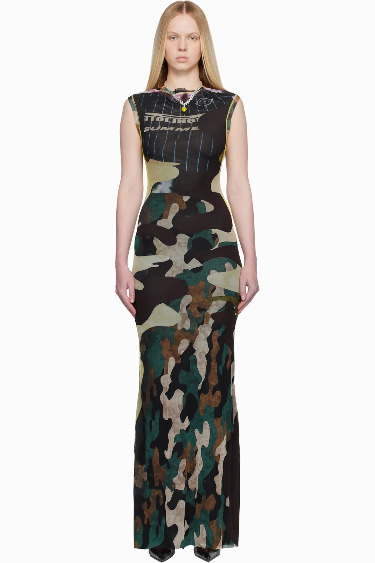 Multicolor Camo Mesh Maxi Dress