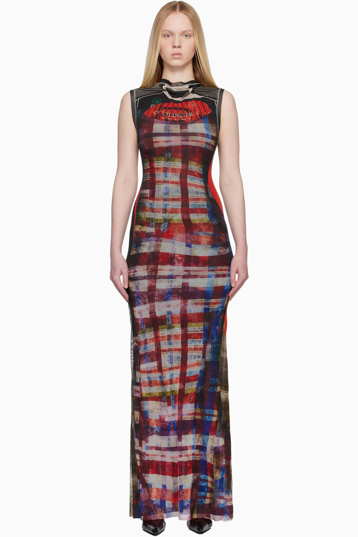 Red & Black Mesh Maxi Dress