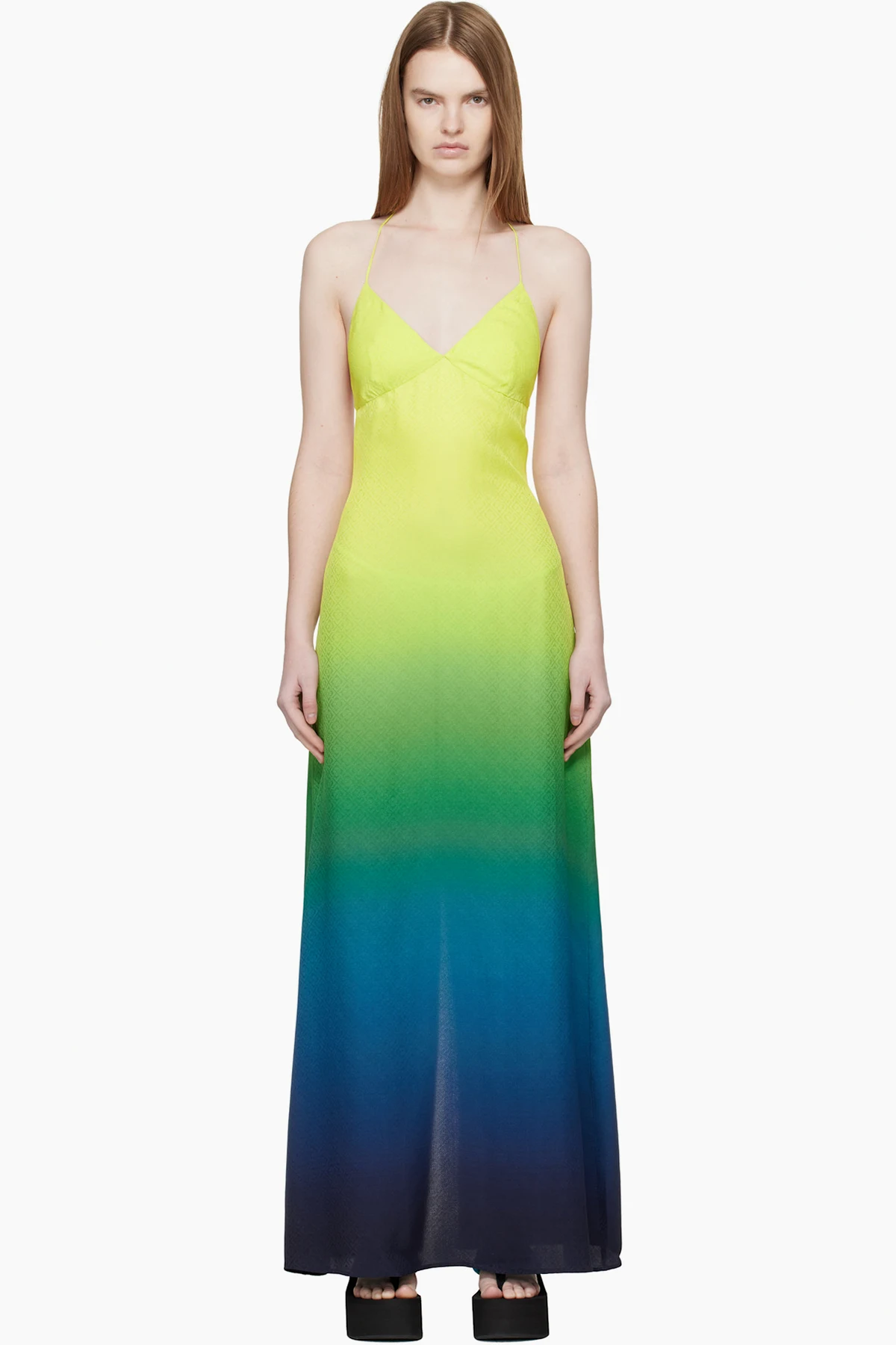 Green & Blue Jacquard Monogram Gradient Maxi Dress
